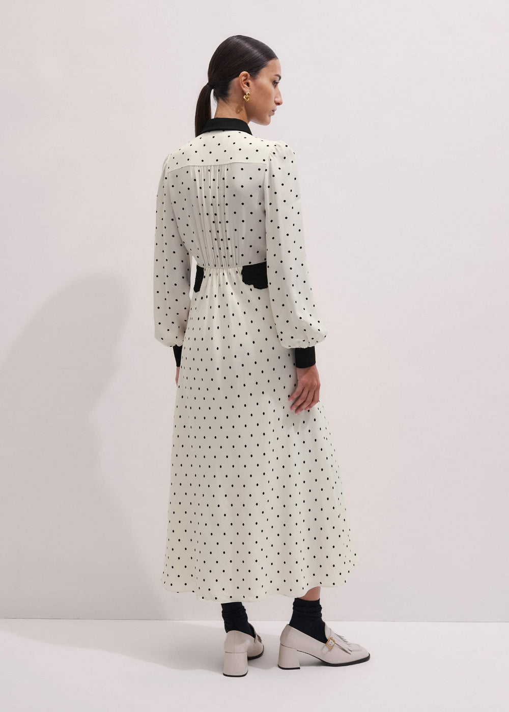 Cream Winter Polka Dot Lace Trim Maxi Dress meandem