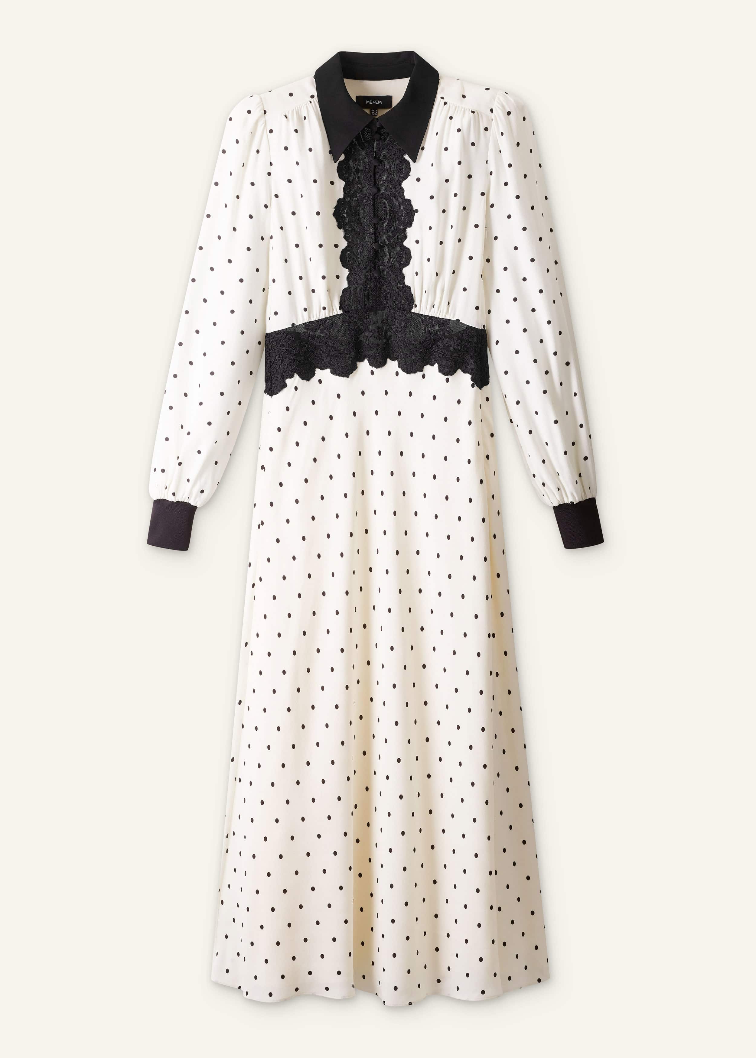 Cream Winter Polka Dot Lace Trim Maxi Dress meandem