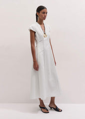 White Crease-Less Linen Embroidered Maxi Dress meandem