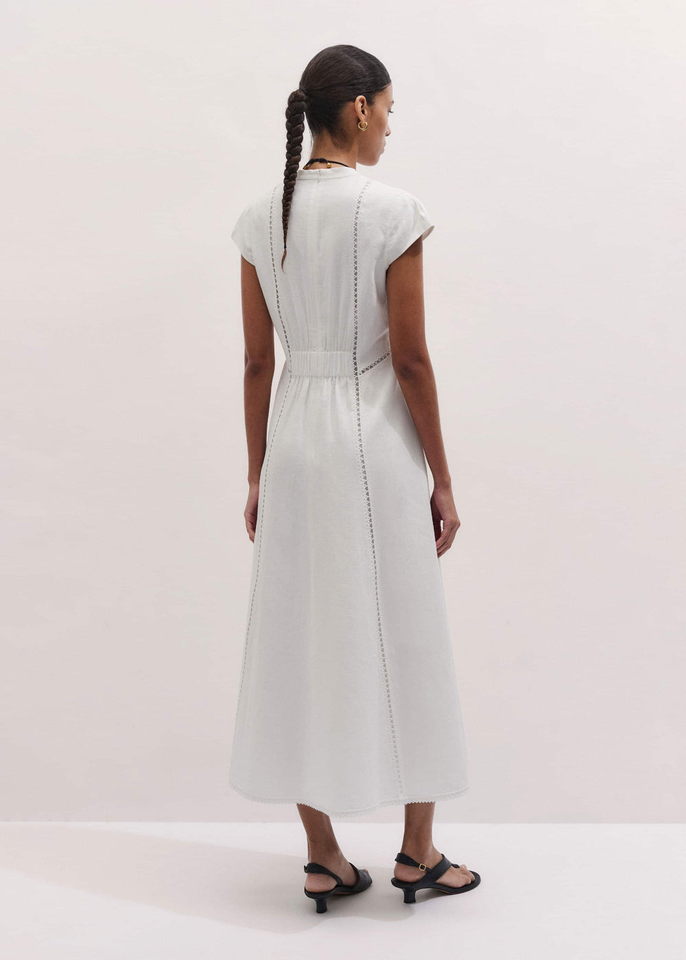 White Crease-Less Linen Embroidered Maxi Dress meandem