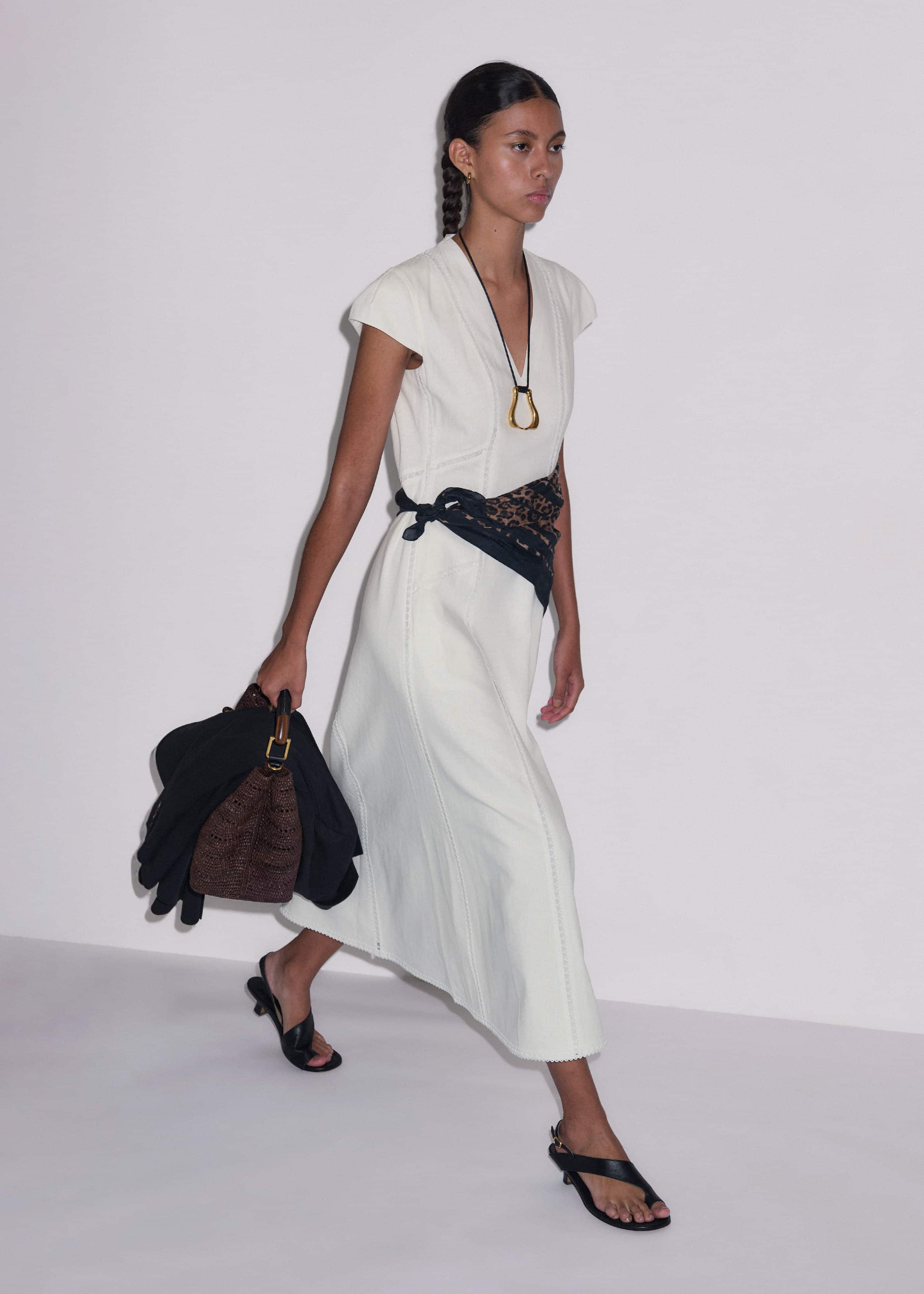 White Crease-Less Linen Embroidered Maxi Dress meandem