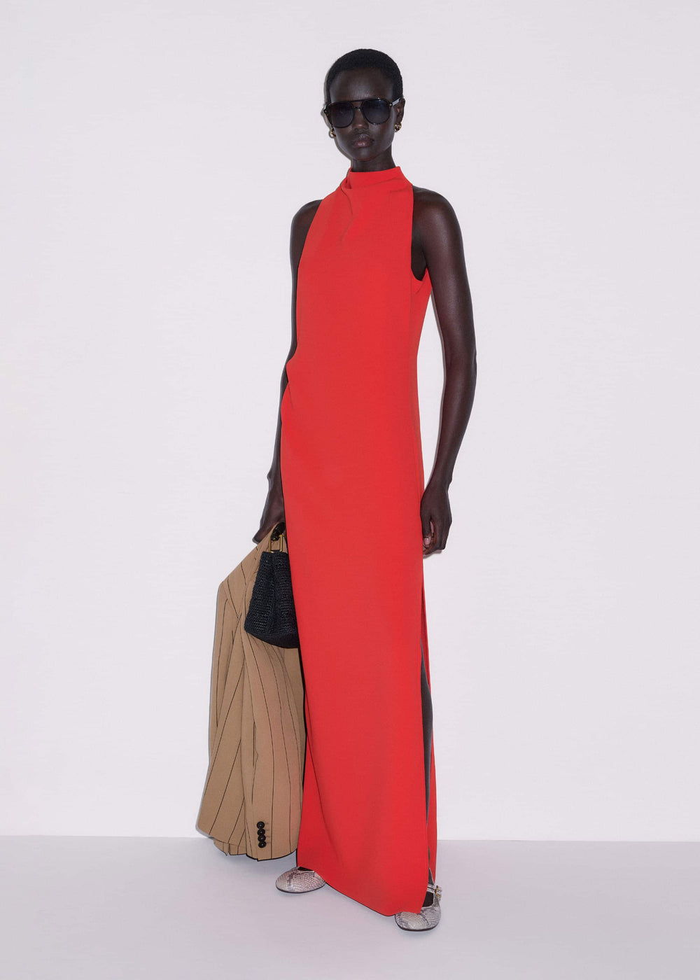 Red Draped Full Length Dress meandem