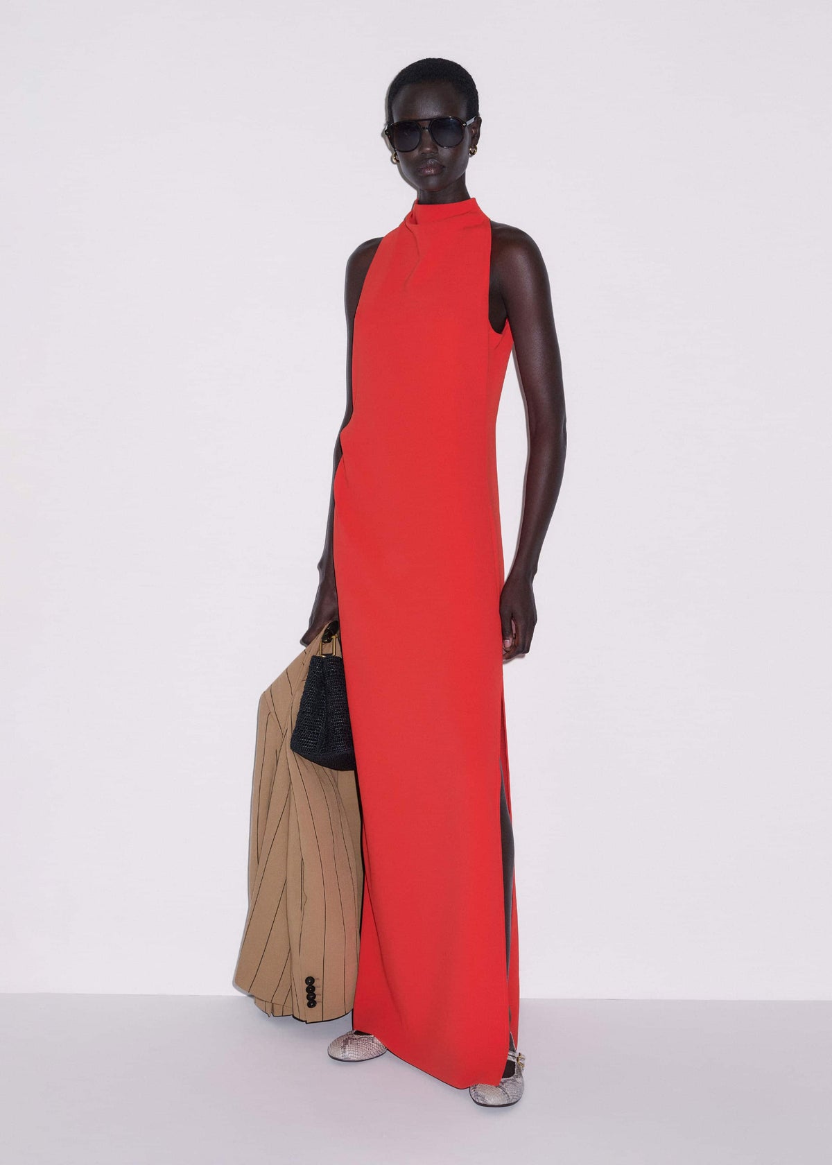 Red Draped Full Length Dress meandem