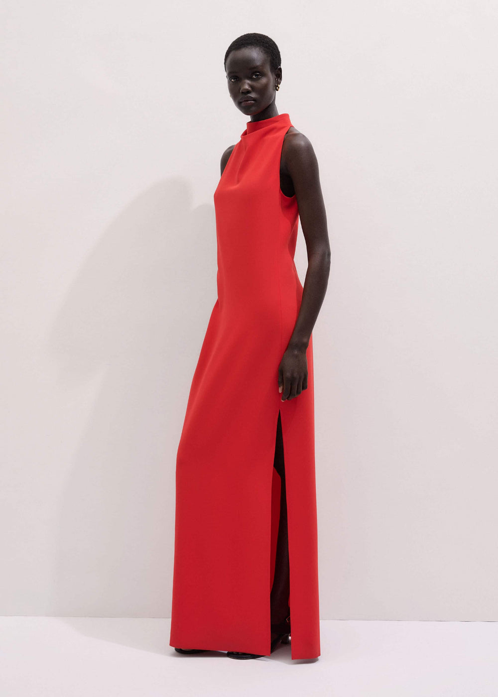 Red Draped Full Length Dress meandem