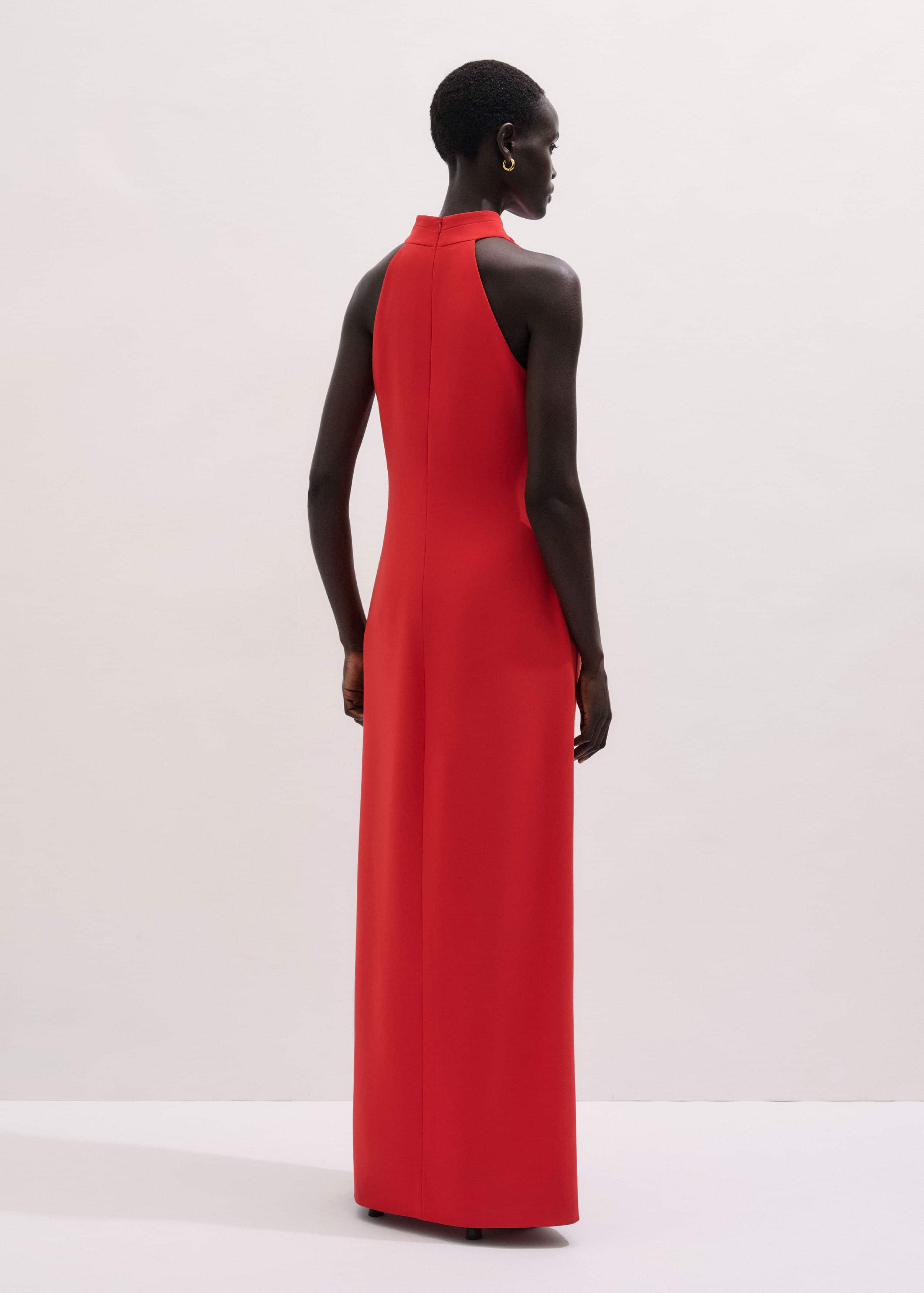Red Draped Full Length Dress meandem