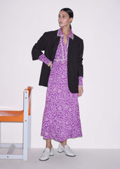 Purple Entangled Lace Print Fit + Flare Maxi Dress meandem