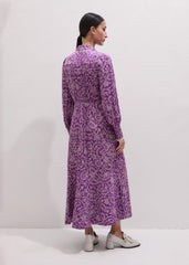 Purple Entangled Lace Print Fit + Flare Maxi Dress meandem