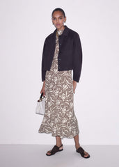 Brown Speckled Bloom Print Bias Cut Maxi Dress meandem