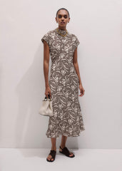 Brown Speckled Bloom Print Bias Cut Maxi Dress meandem