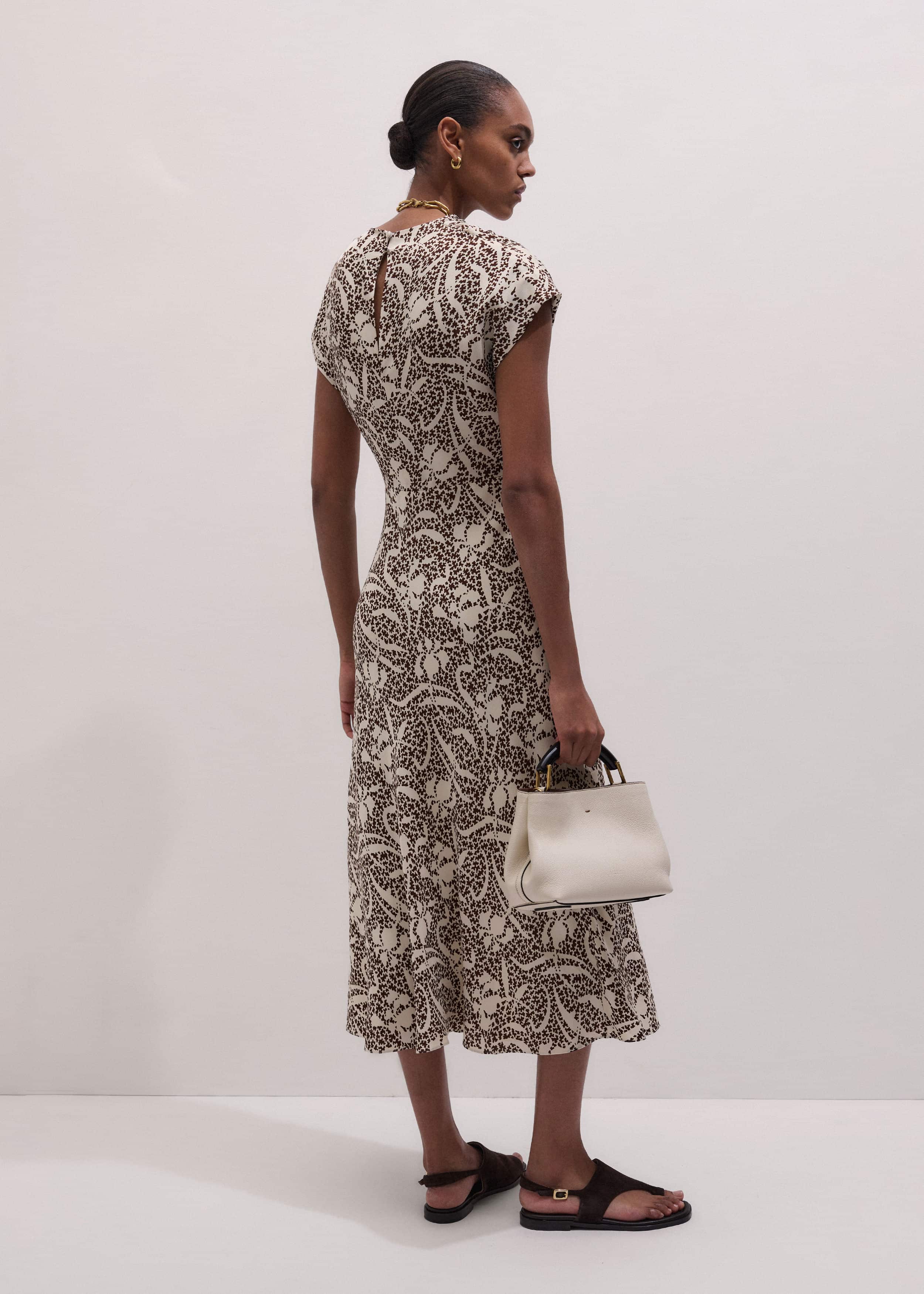 Brown Speckled Bloom Print Bias Cut Maxi Dress meandem