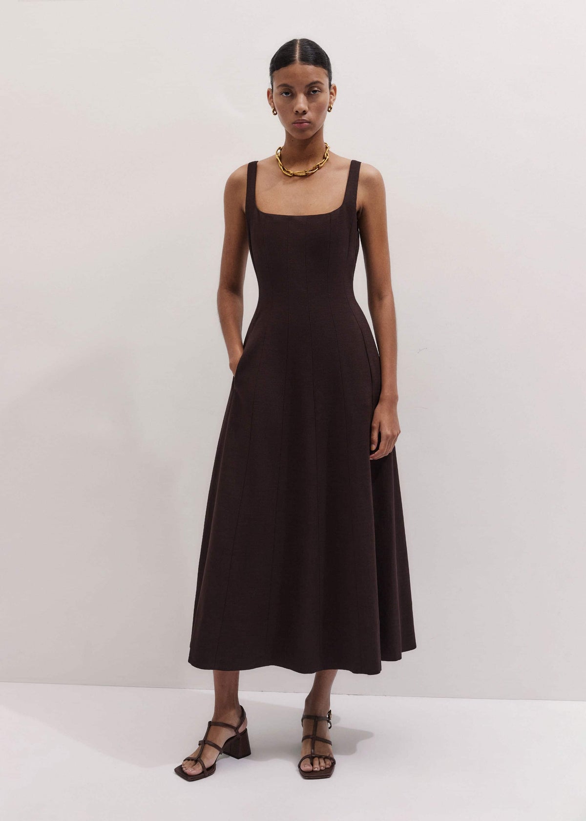 Red Contour Seam Fit + Flare Maxi Dress meandem