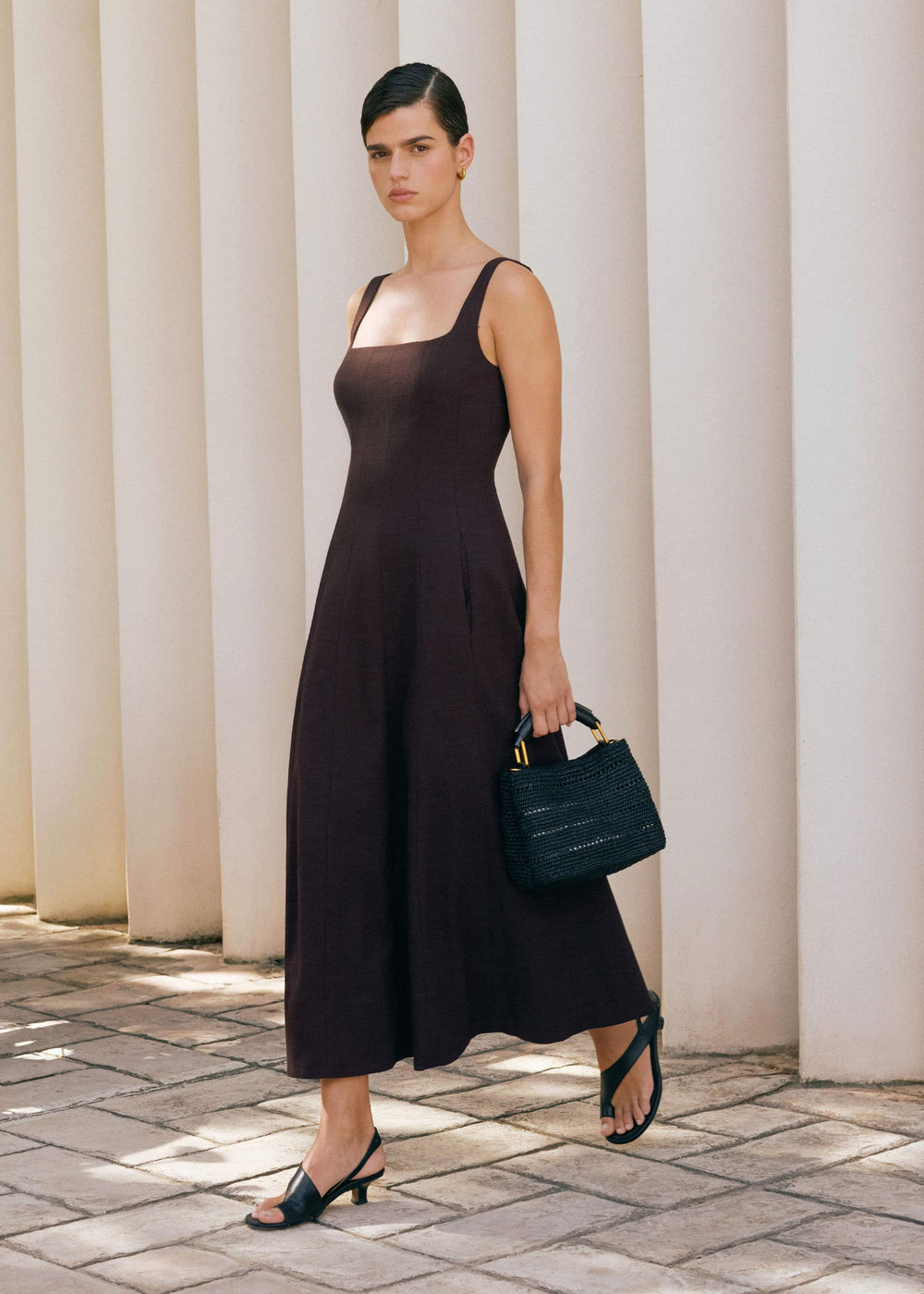 Red Contour Seam Fit + Flare Maxi Dress meandem
