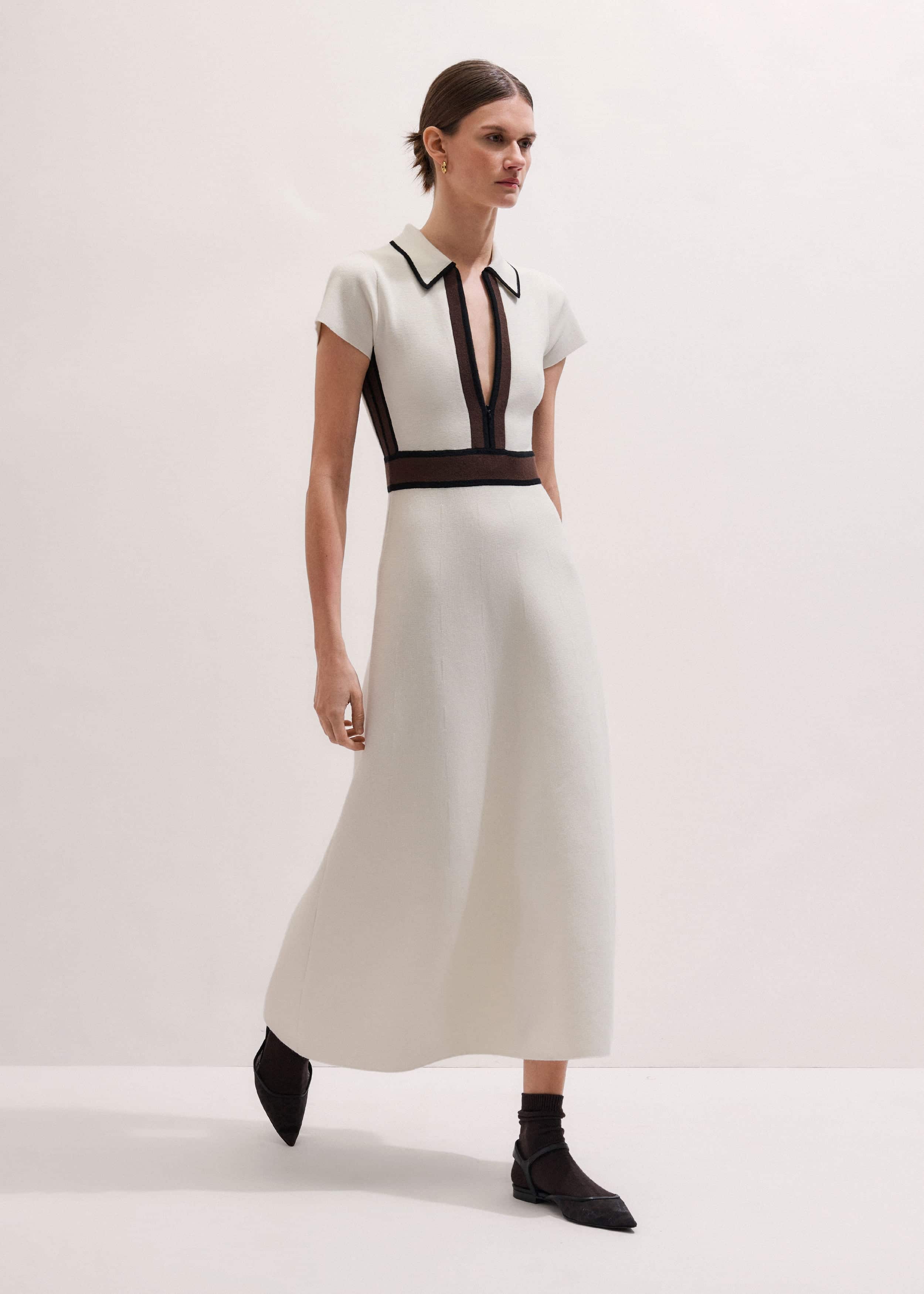 Cream Milano Knit Collared Fit + Flare Maxi Dress meandem