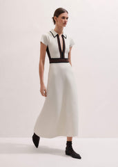 Cream Milano Knit Collared Fit + Flare Maxi Dress meandem