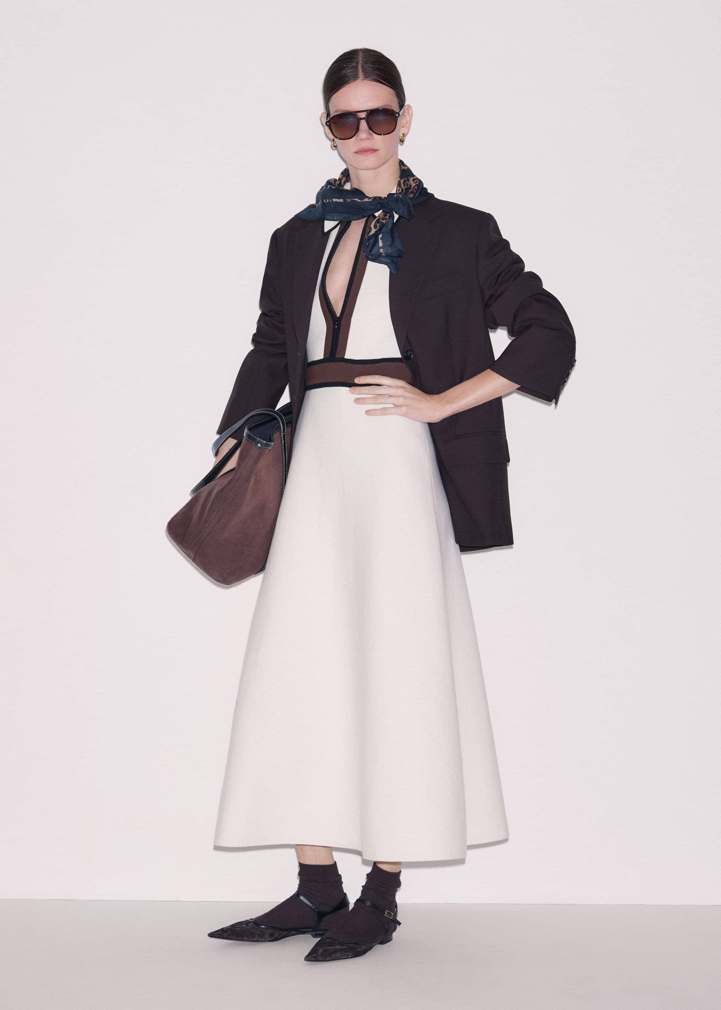 Cream Milano Knit Collared Fit + Flare Maxi Dress meandem