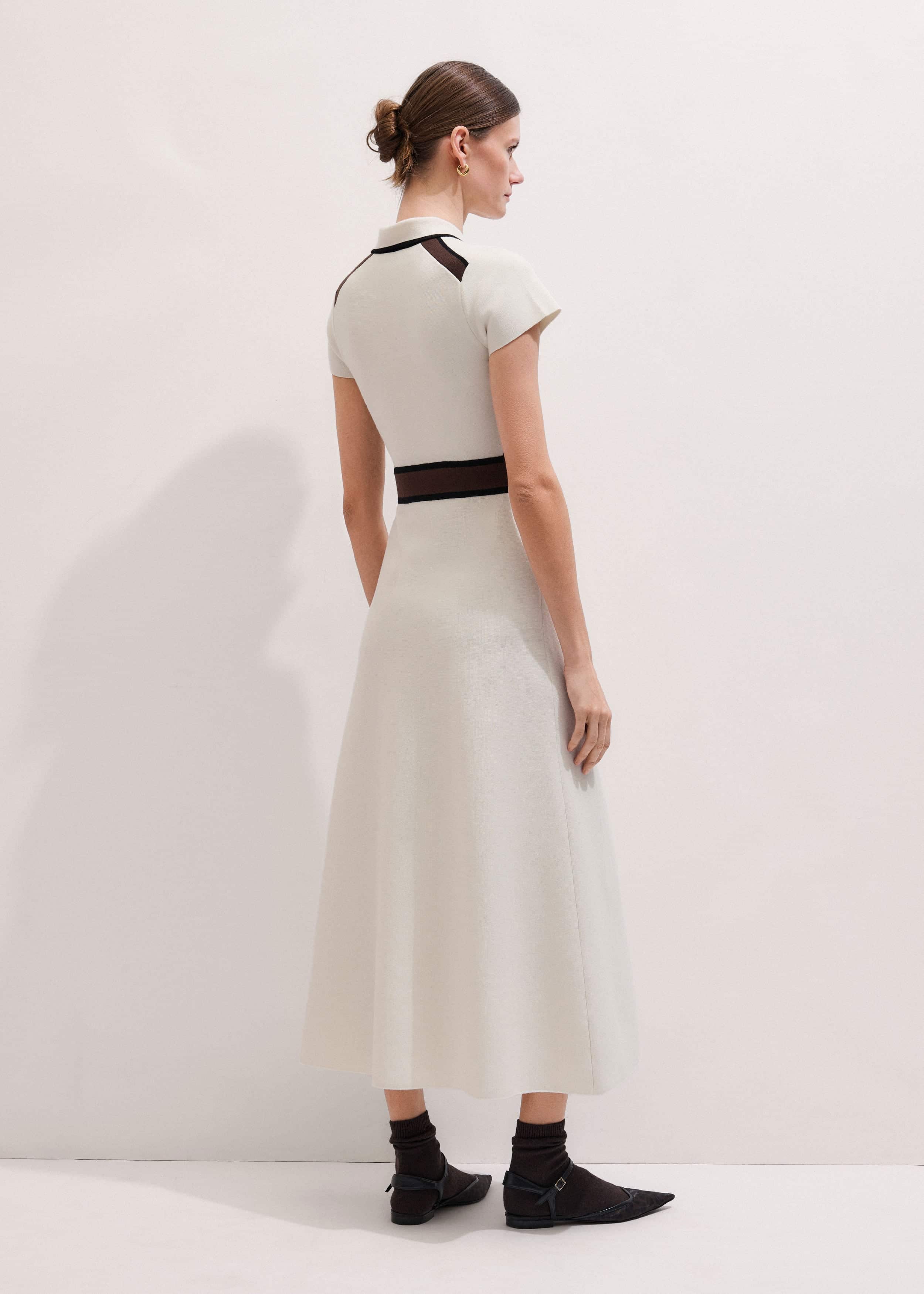 Cream Milano Knit Collared Fit + Flare Maxi Dress meandem