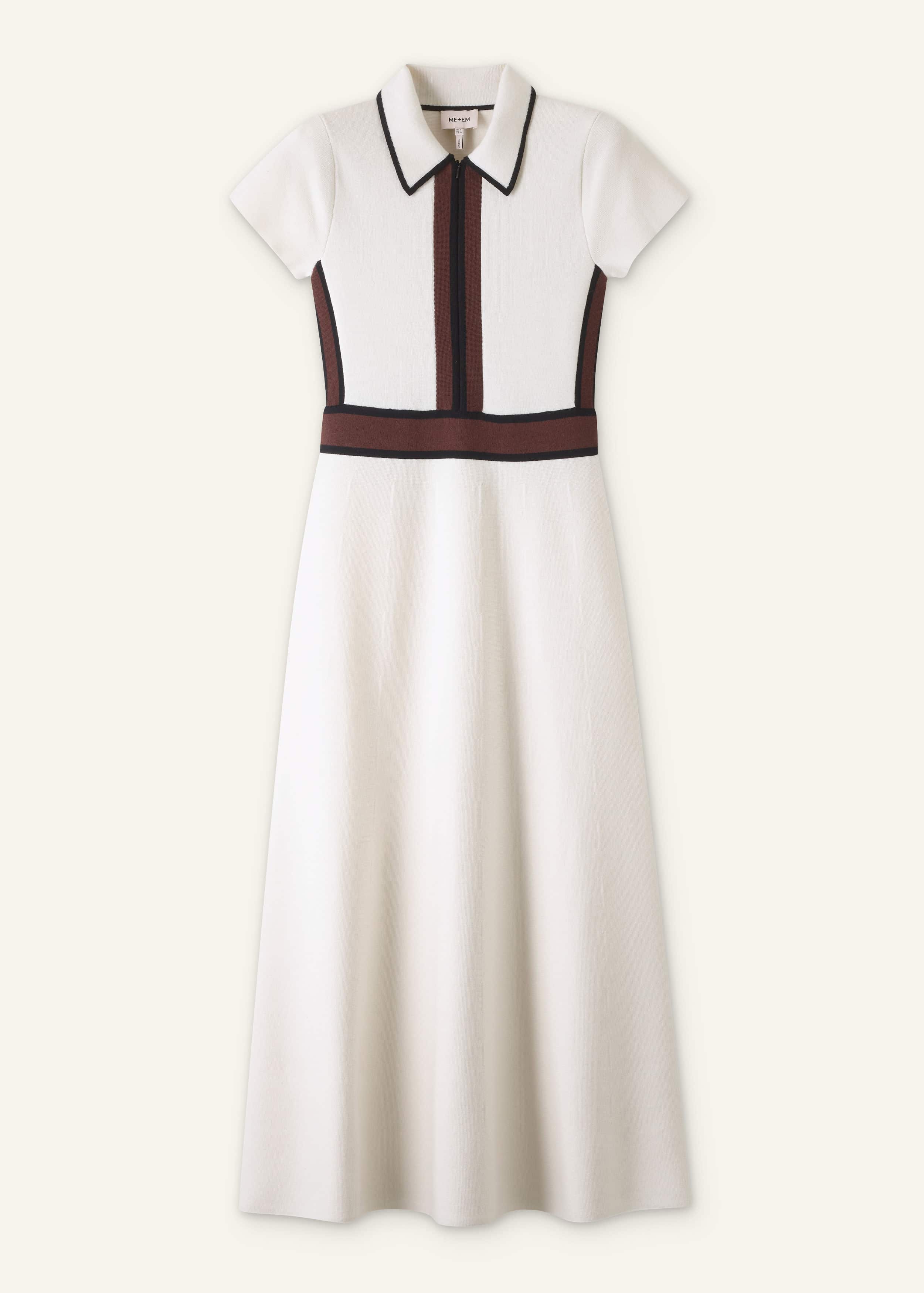 Cream Milano Knit Collared Fit + Flare Maxi Dress meandem