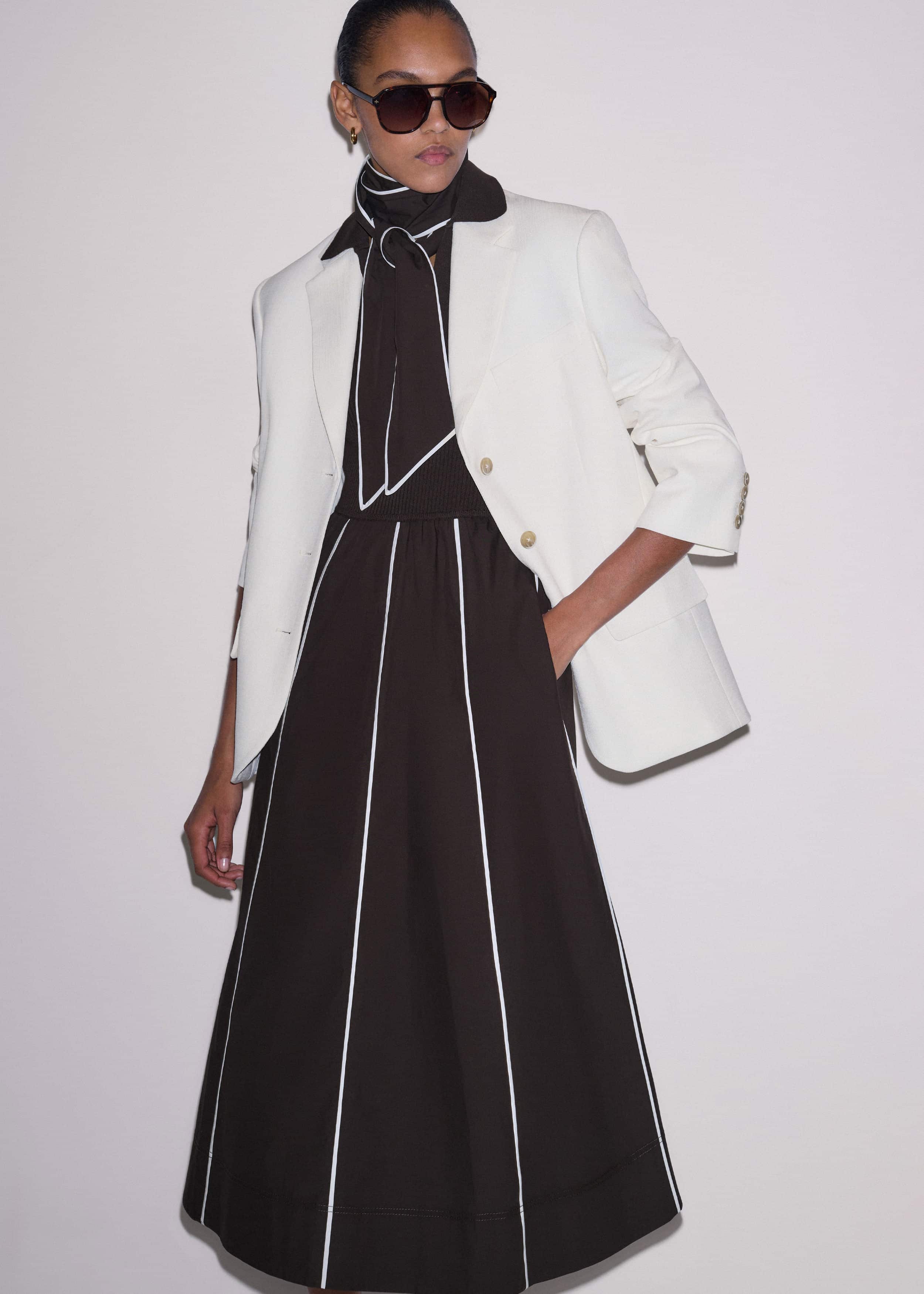 Brown Mixed Media Fit And Flare Midi Dress + Belt meandem