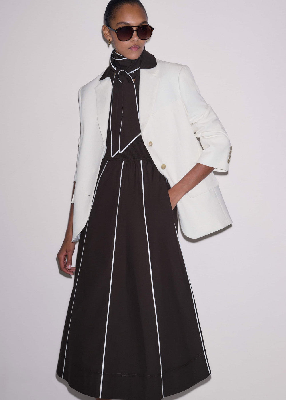 Brown Mixed Media Fit And Flare Midi Dress + Belt meandem