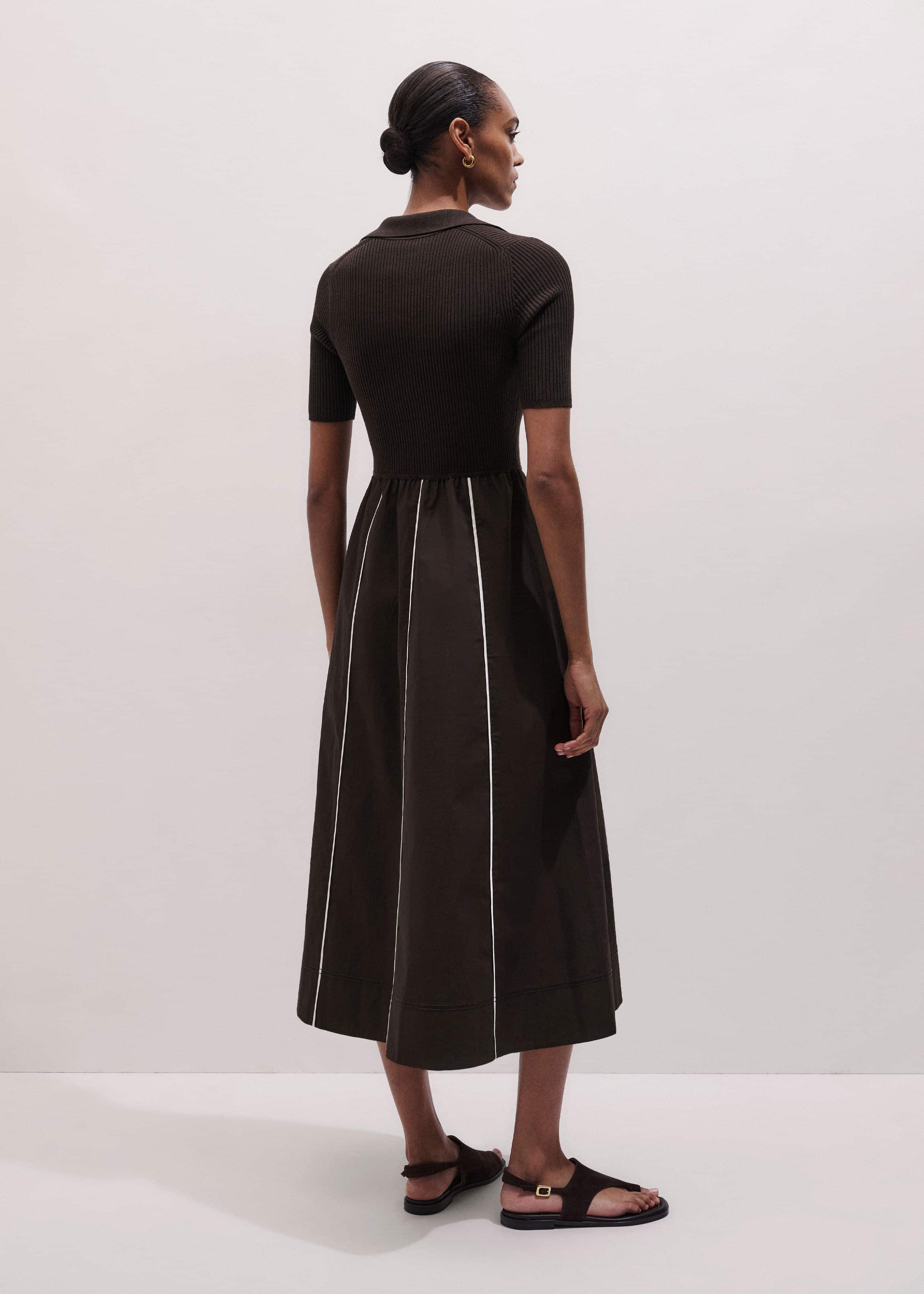 Brown Mixed Media Fit And Flare Midi Dress + Belt meandem