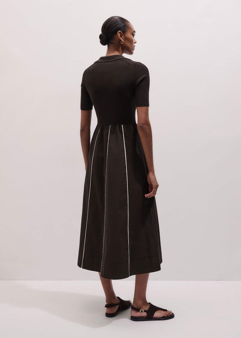 Brown Mixed Media Fit And Flare Midi Dress + Belt meandem