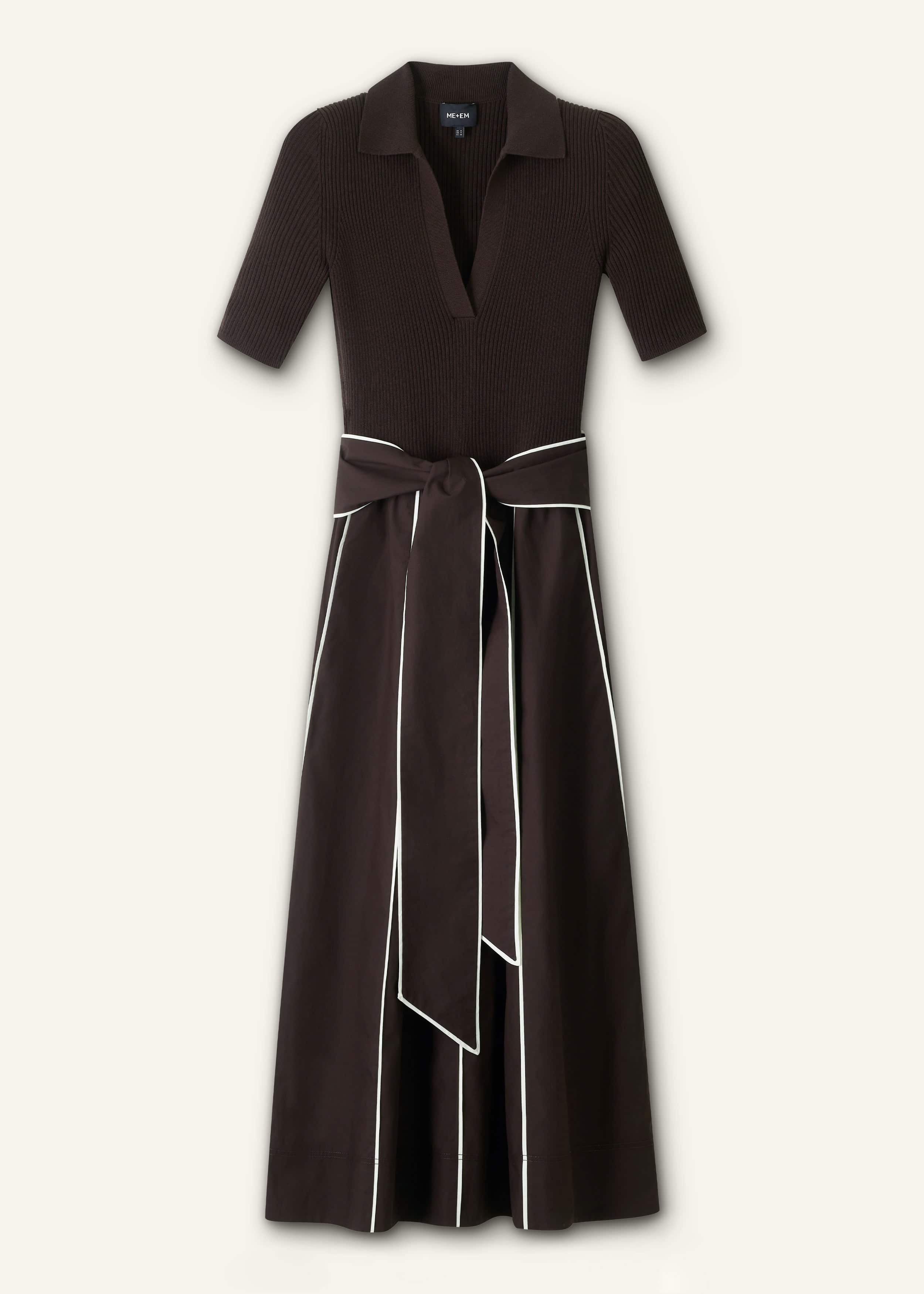 Brown Mixed Media Fit And Flare Midi Dress + Belt meandem