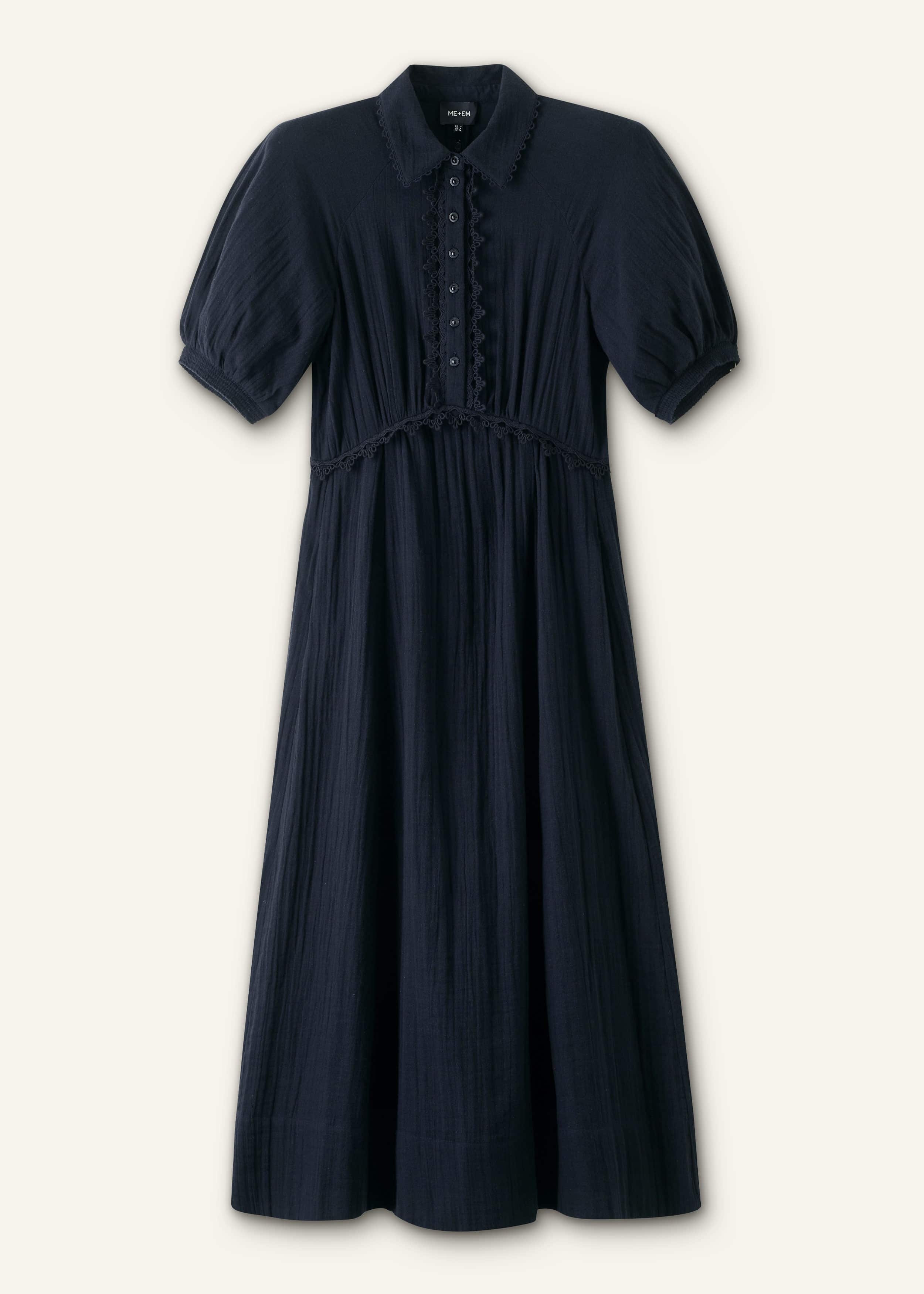 Navy Cheesecloth Intricate Detail Fit + Flare Midi Dress meandem