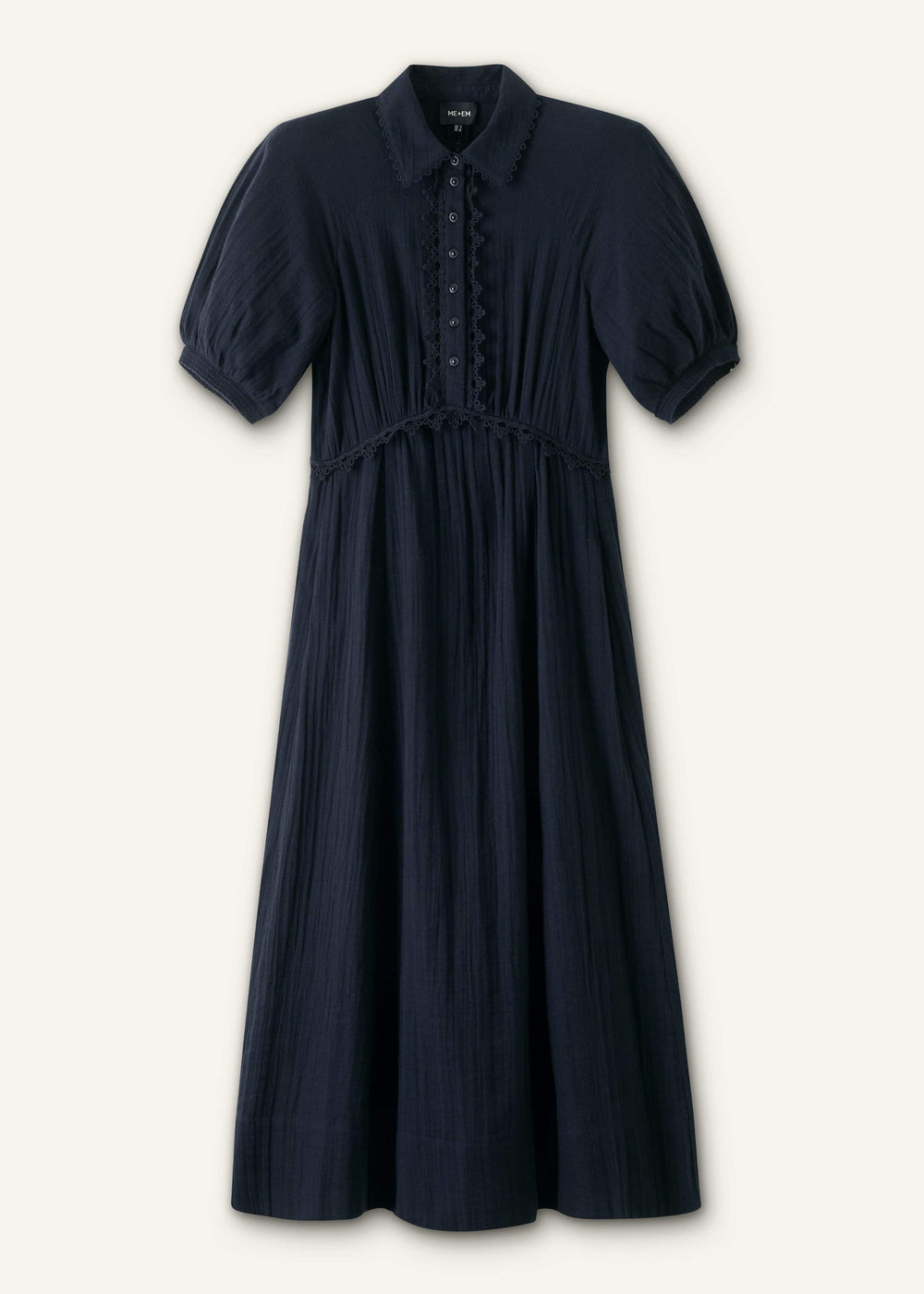 Navy Cheesecloth Intricate Detail Fit + Flare Midi Dress meandem