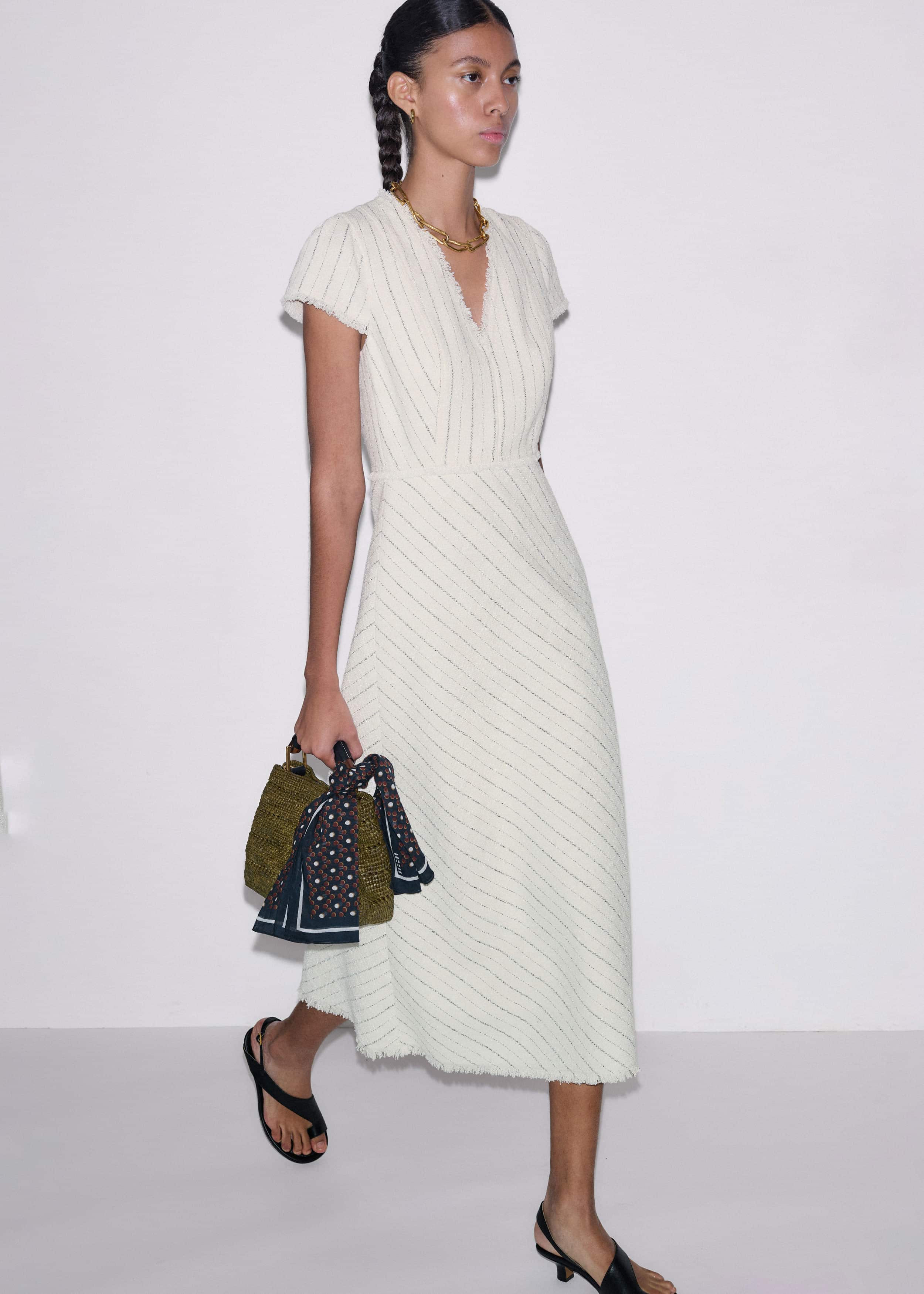 Ivory Striped Fit + Flare Midi Dress meandem