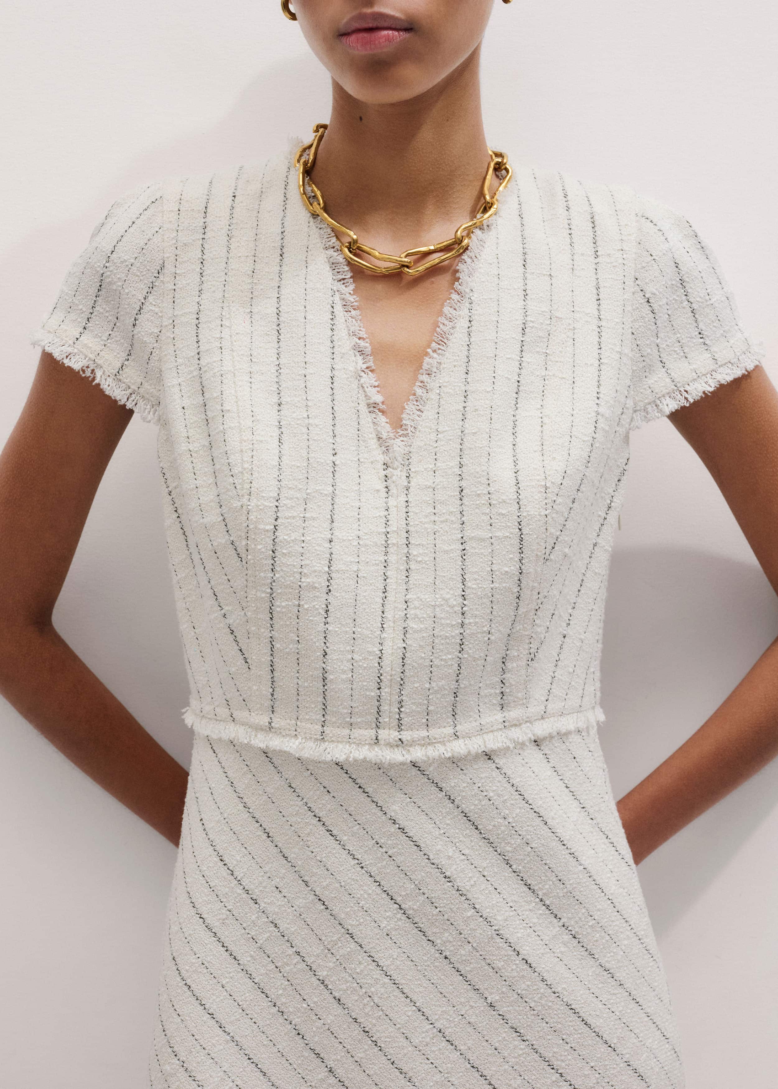 Ivory Striped Fit + Flare Midi Dress meandem