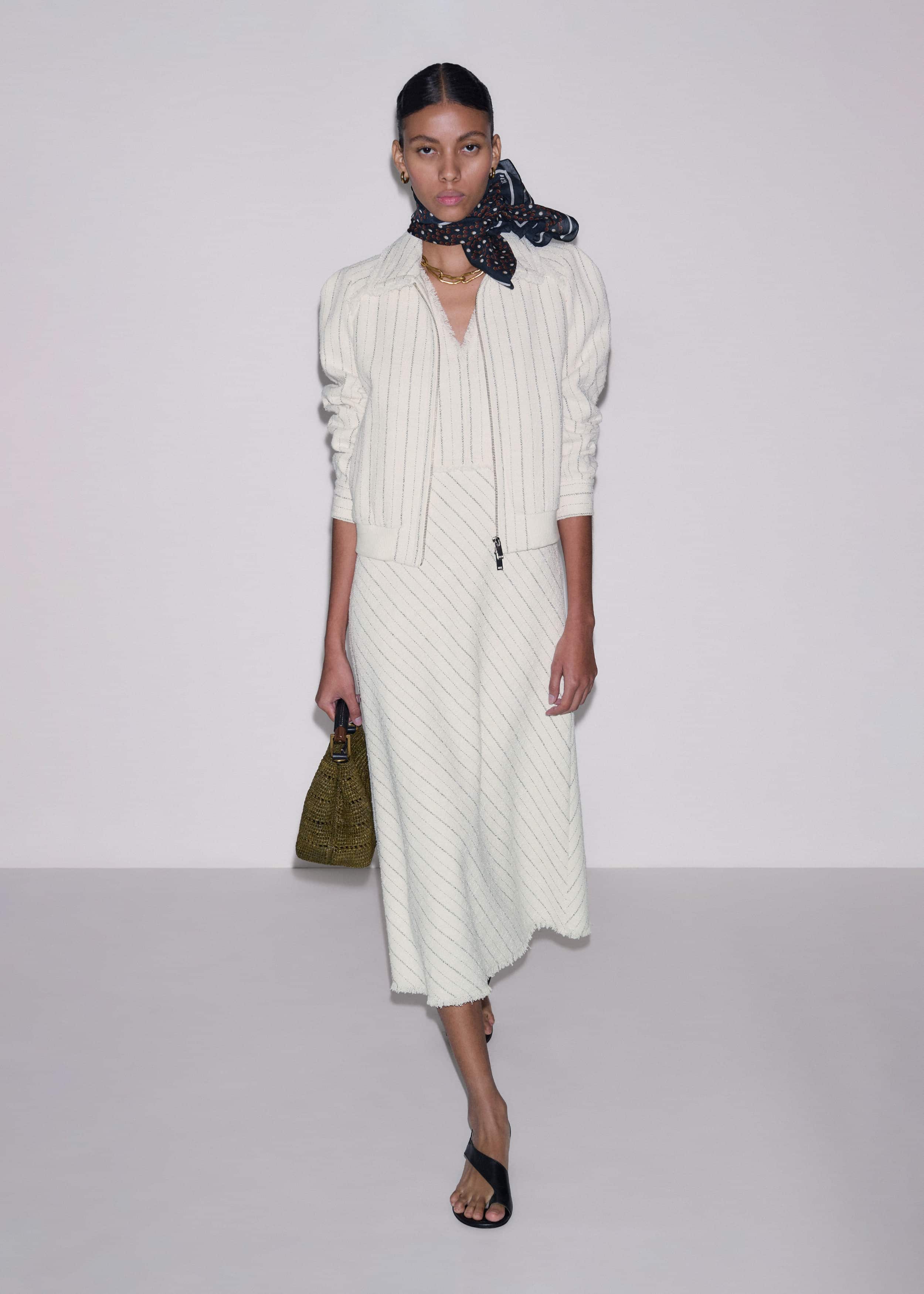 Ivory Striped Fit + Flare Midi Dress meandem