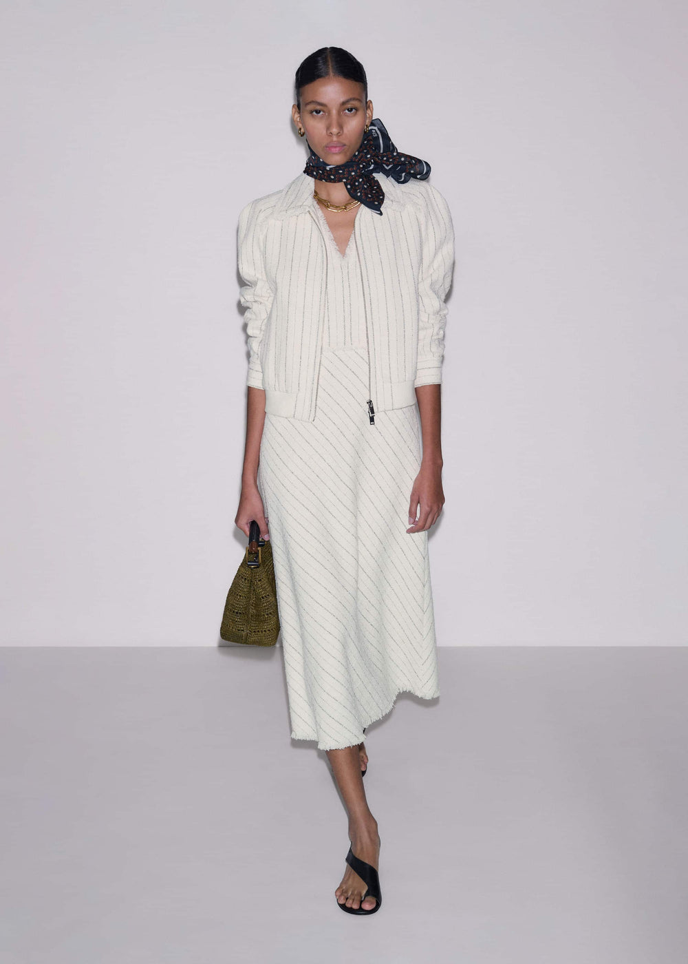 Ivory Striped Fit + Flare Midi Dress meandem