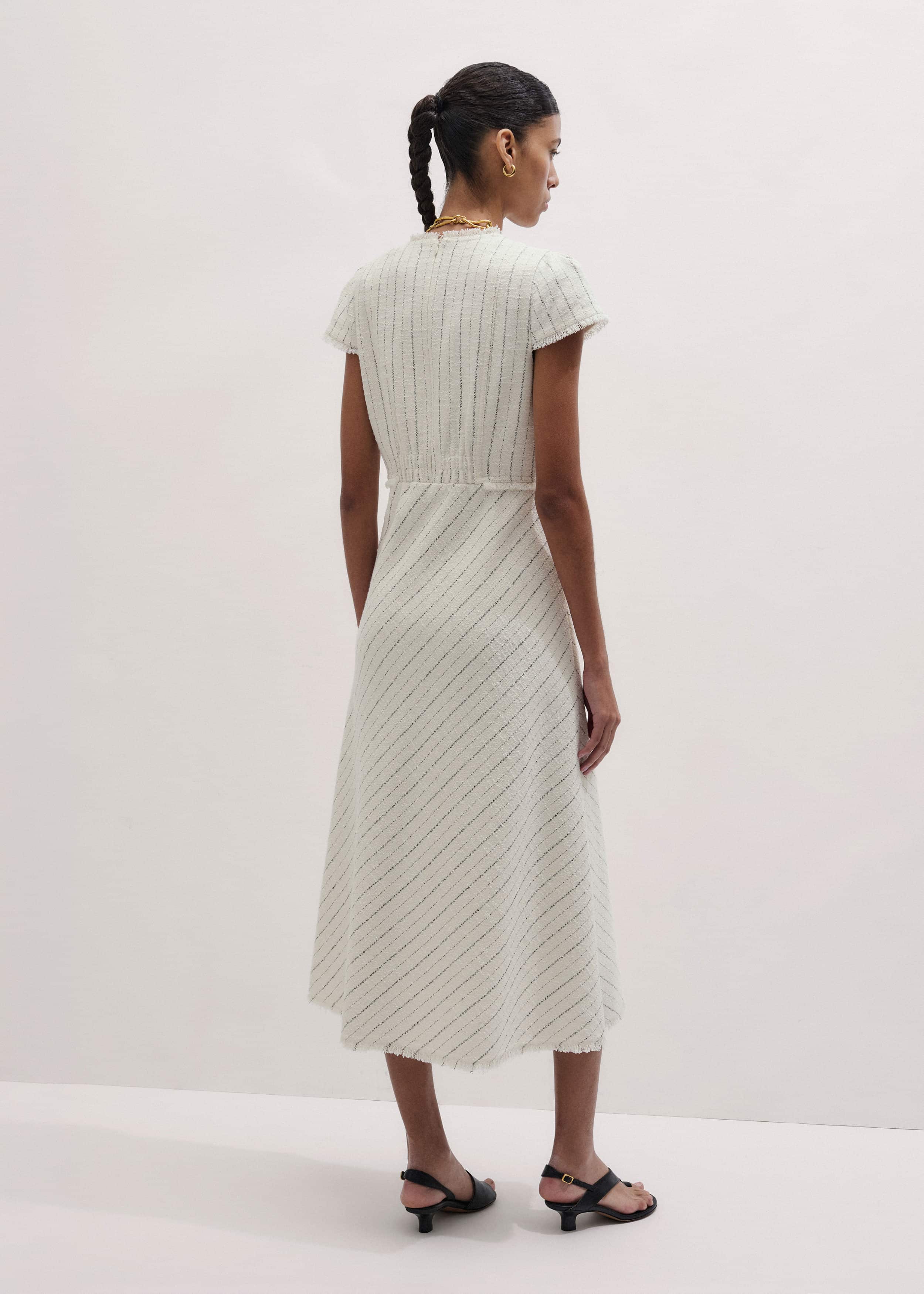 Ivory Striped Fit + Flare Midi Dress meandem
