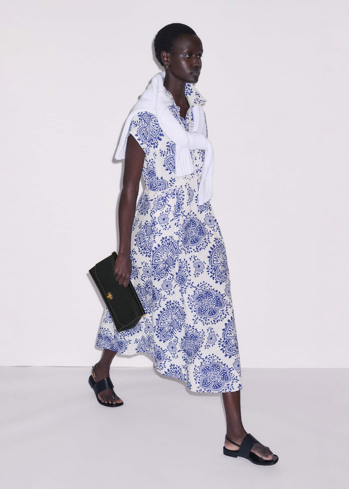 White Cheesecloth Fit + Flare In-Full-Bloom Print Midi Dress meandem