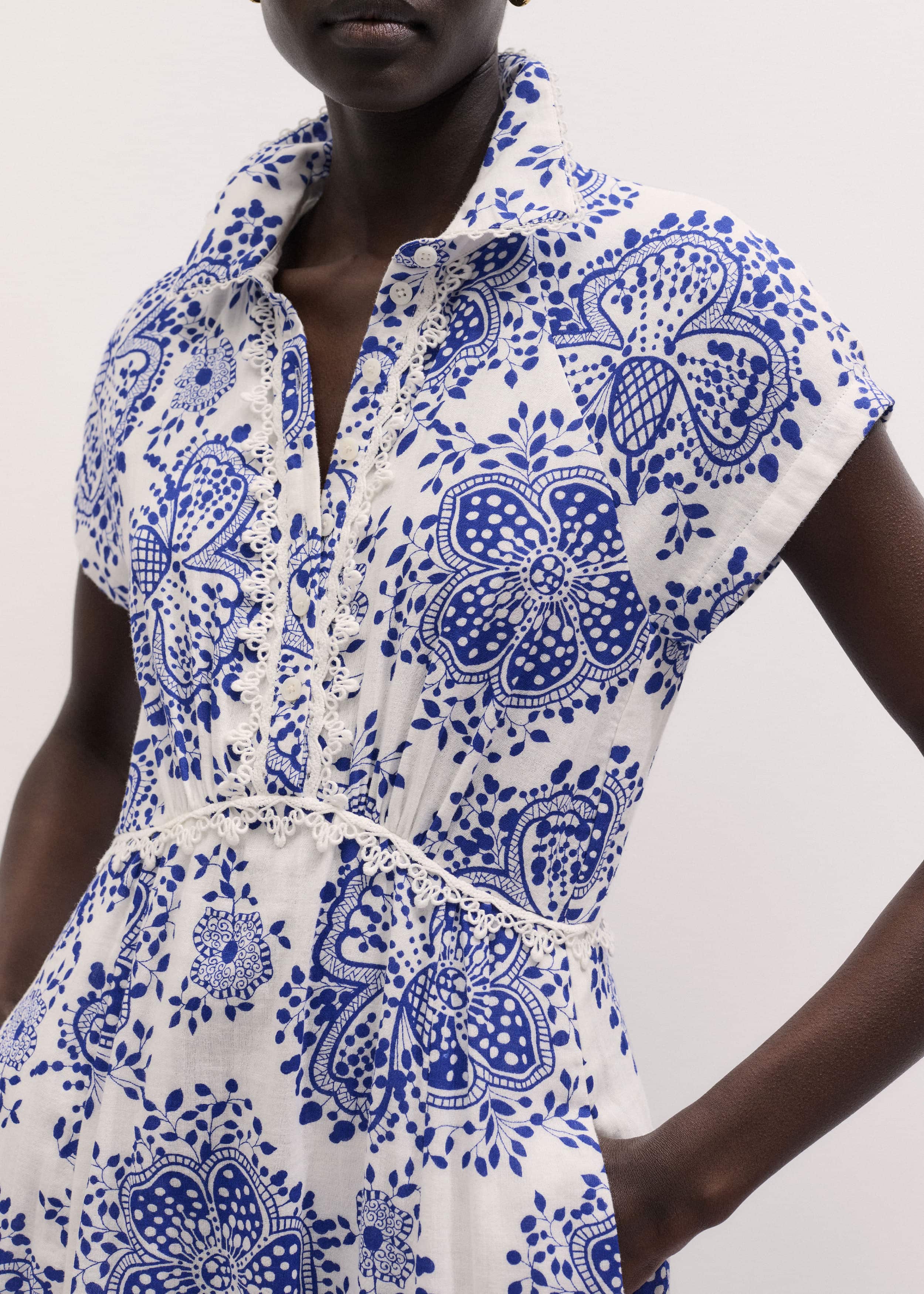 White Cheesecloth Fit + Flare In-Full-Bloom Print Midi Dress meandem