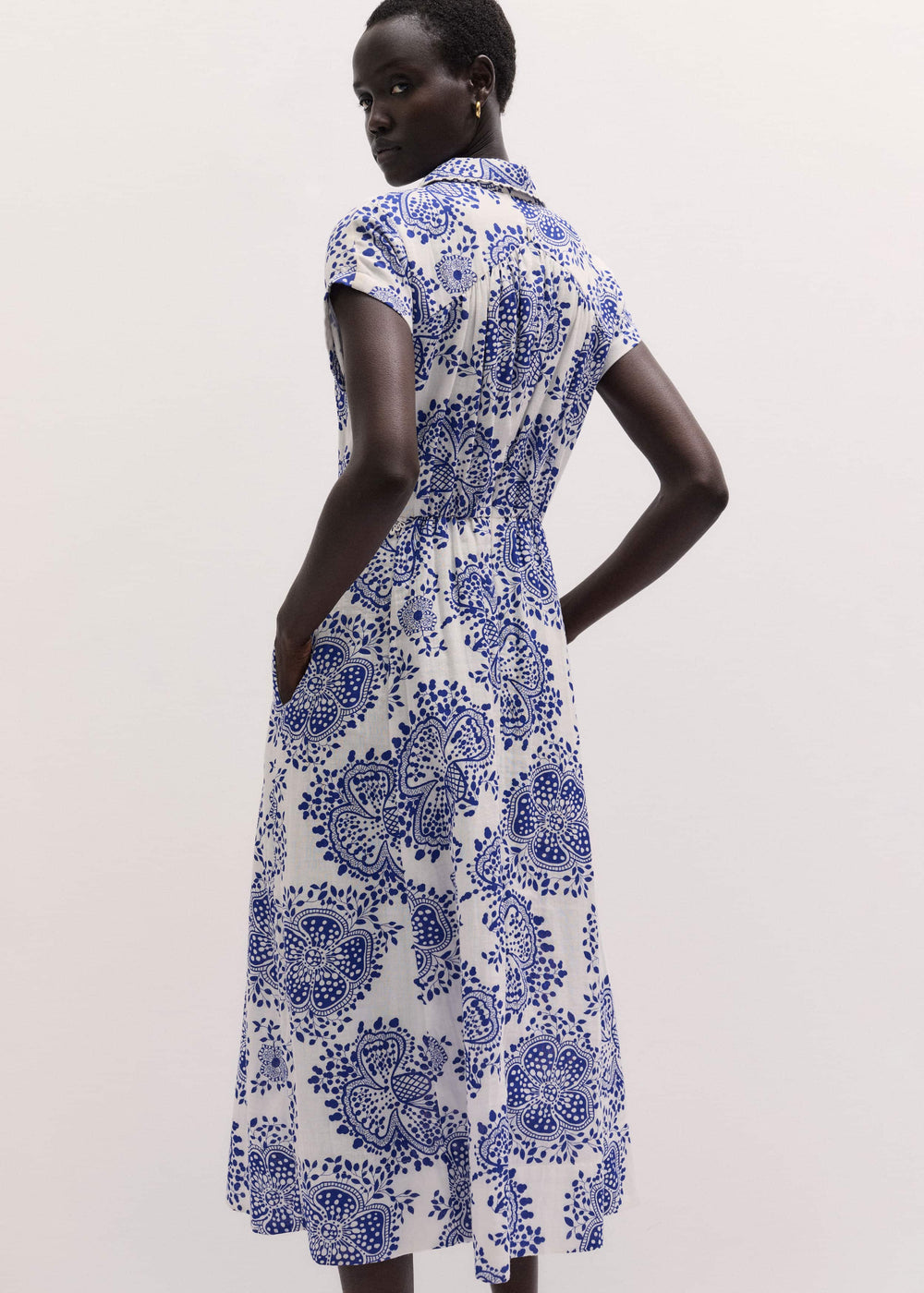White Cheesecloth Fit + Flare In-Full-Bloom Print Midi Dress meandem