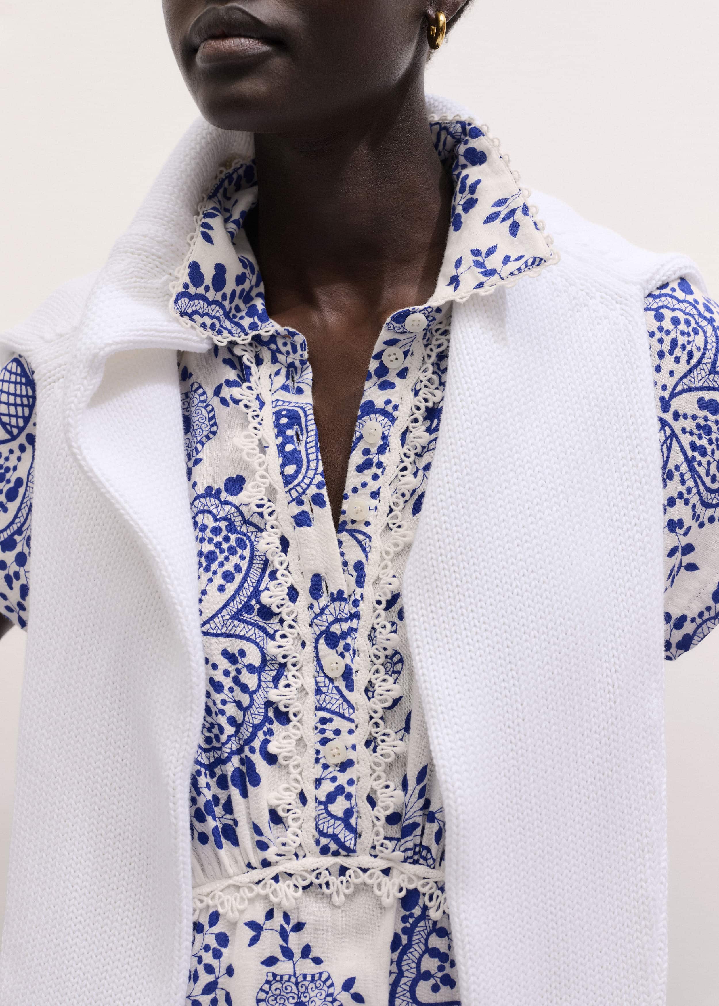 White Cheesecloth Fit + Flare In-Full-Bloom Print Midi Dress meandem