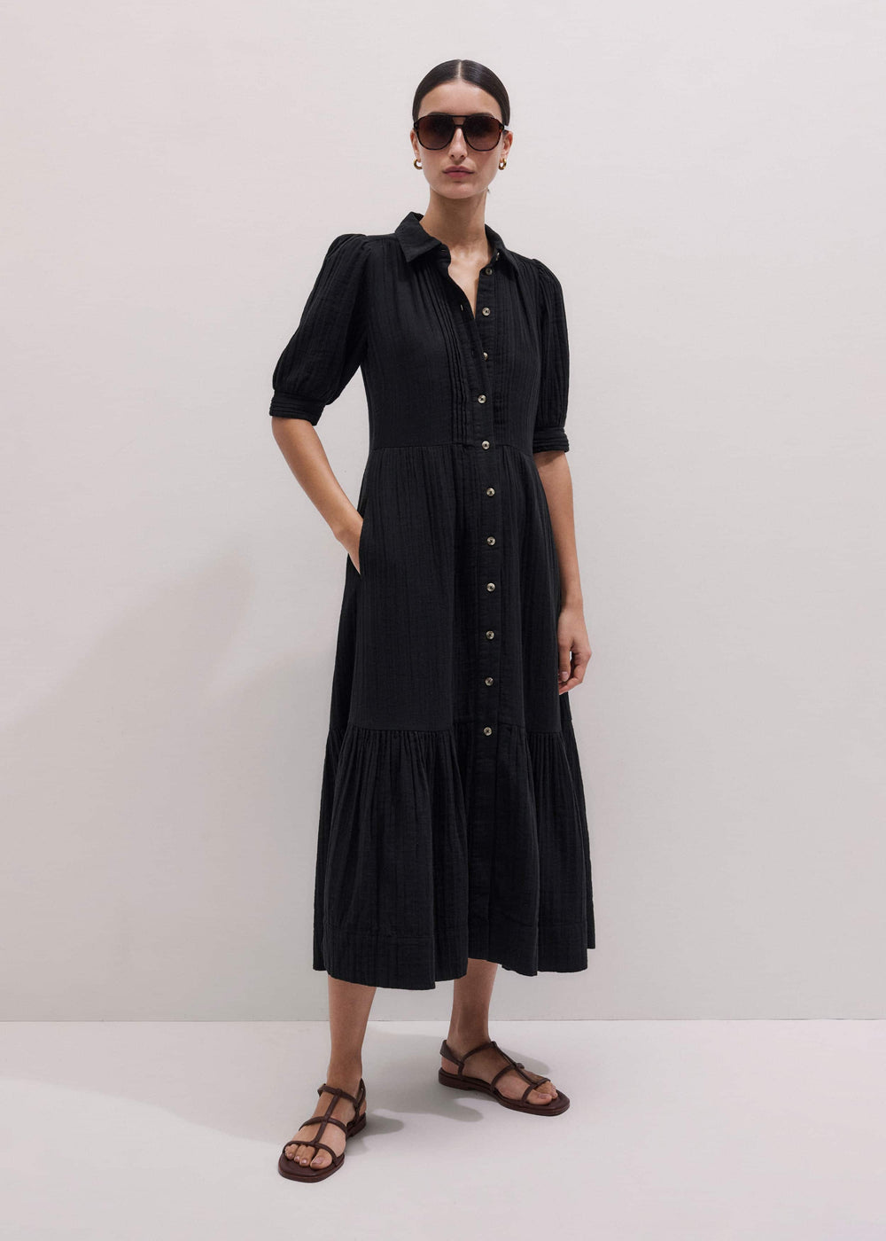 Black Cheesecloth Midi Shirt meandem