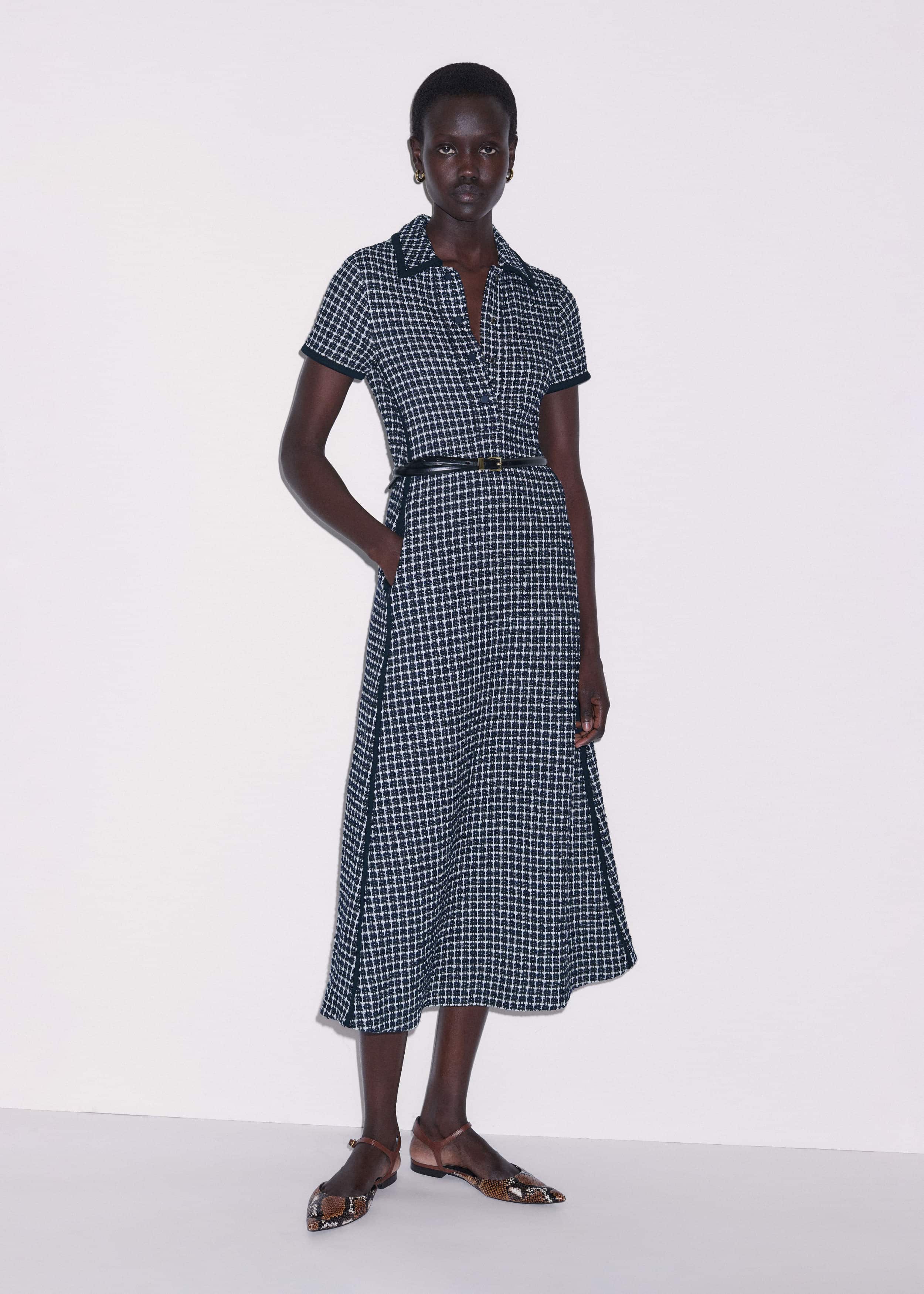 Navy Textured Midi Dress + Belt meandem