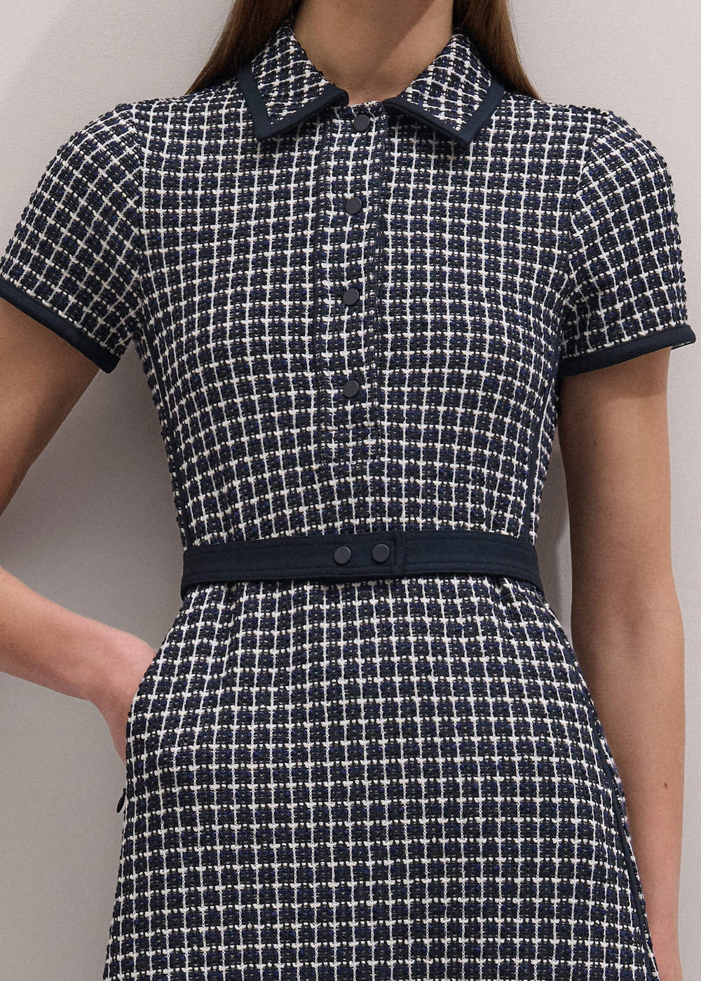 Navy Textured Midi Dress + Belt meandem