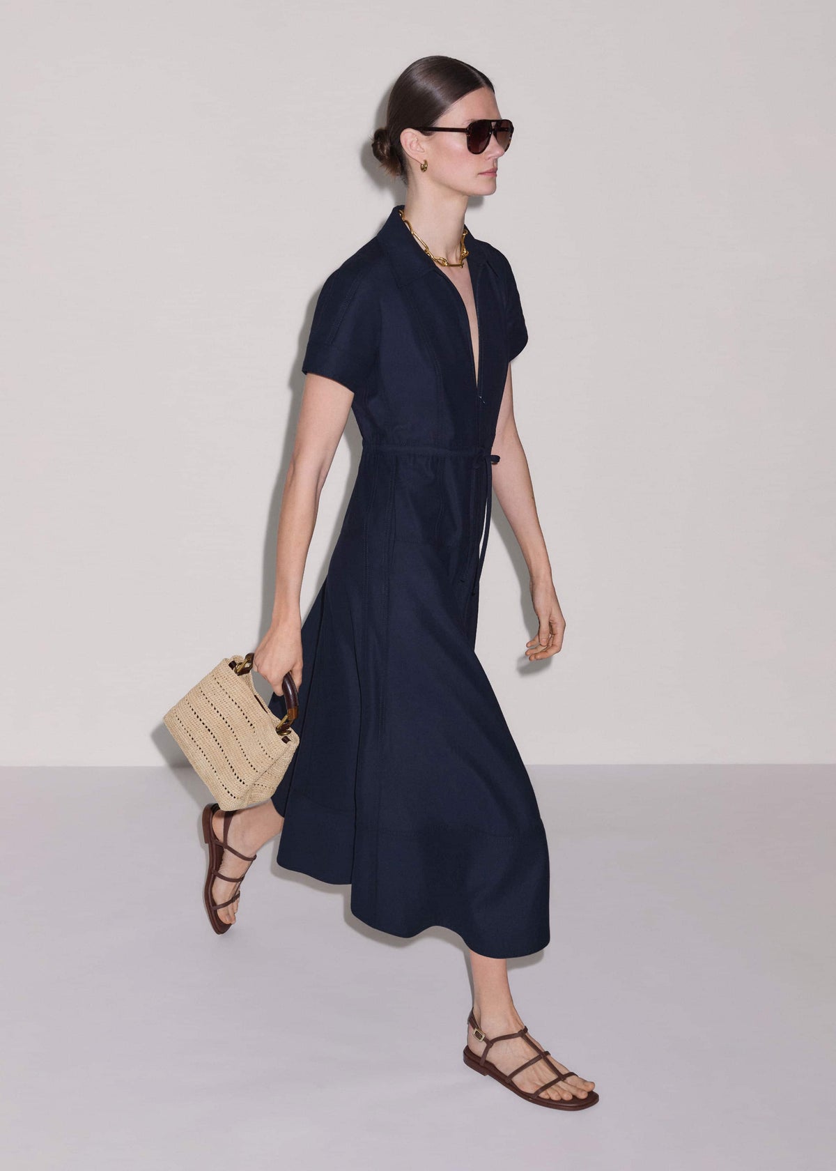 Navy Fit + Flare Shirt Midi Dress meandem