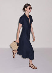 Navy Fit + Flare Shirt Midi Dress meandem