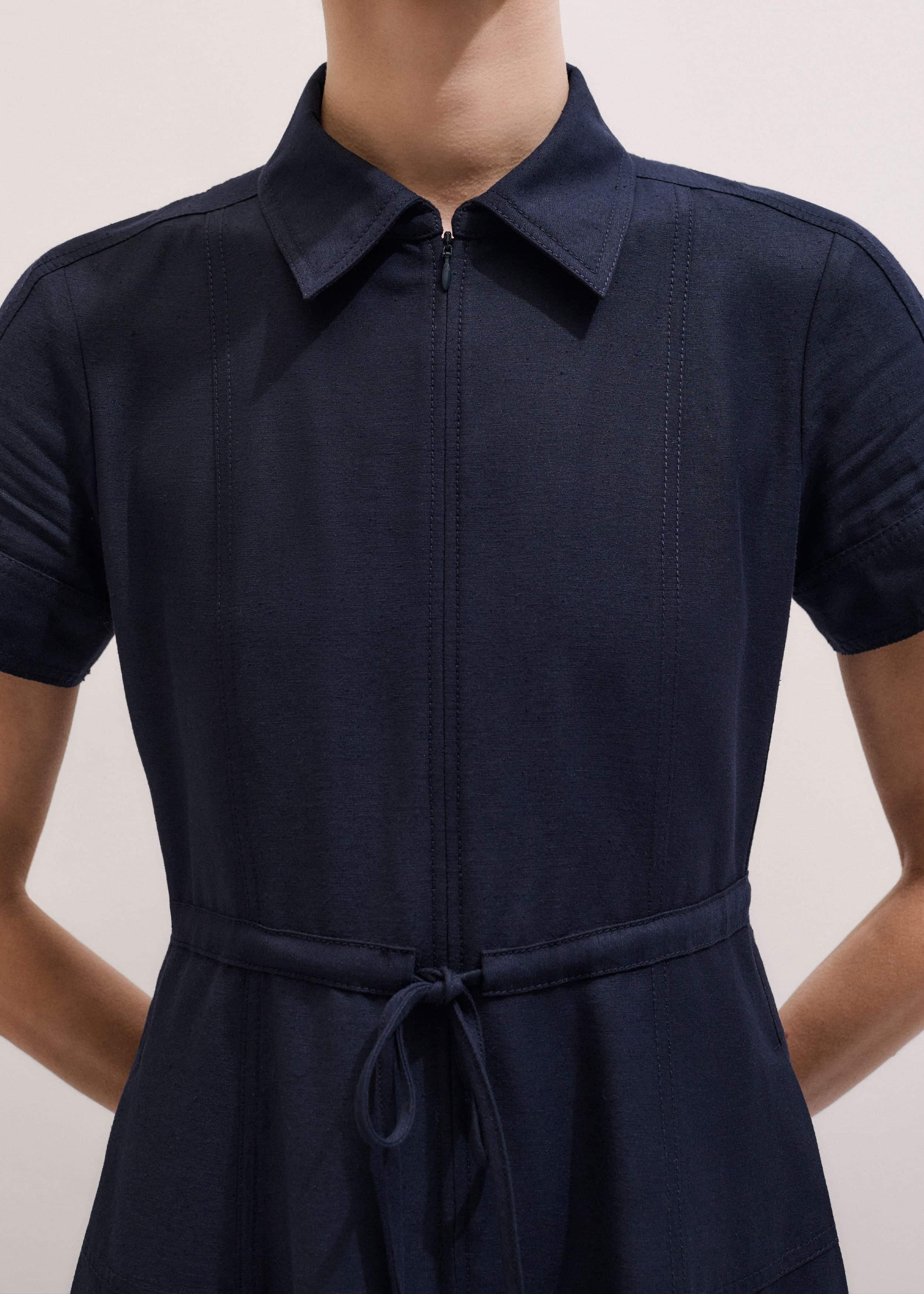 Navy Fit + Flare Shirt Midi Dress meandem