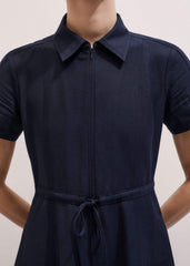 Navy Fit + Flare Shirt Midi Dress meandem
