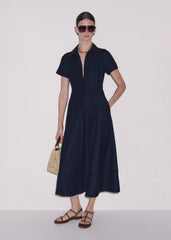 Navy Fit + Flare Shirt Midi Dress meandem