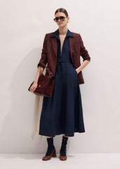 Navy Fit + Flare Shirt Midi Dress meandem