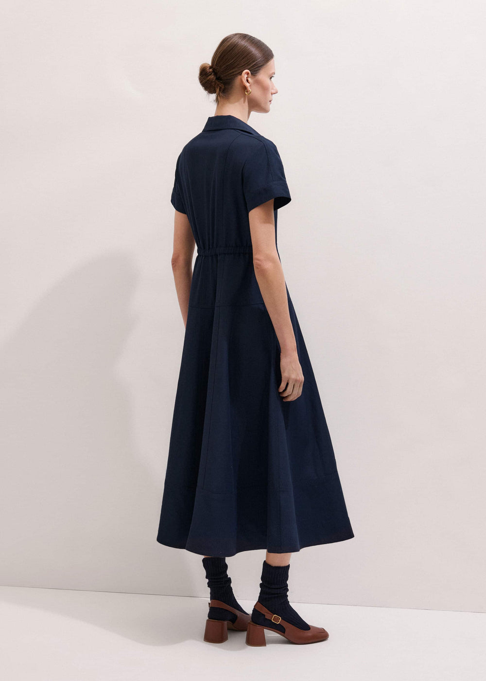 Navy Fit + Flare Shirt Midi Dress meandem