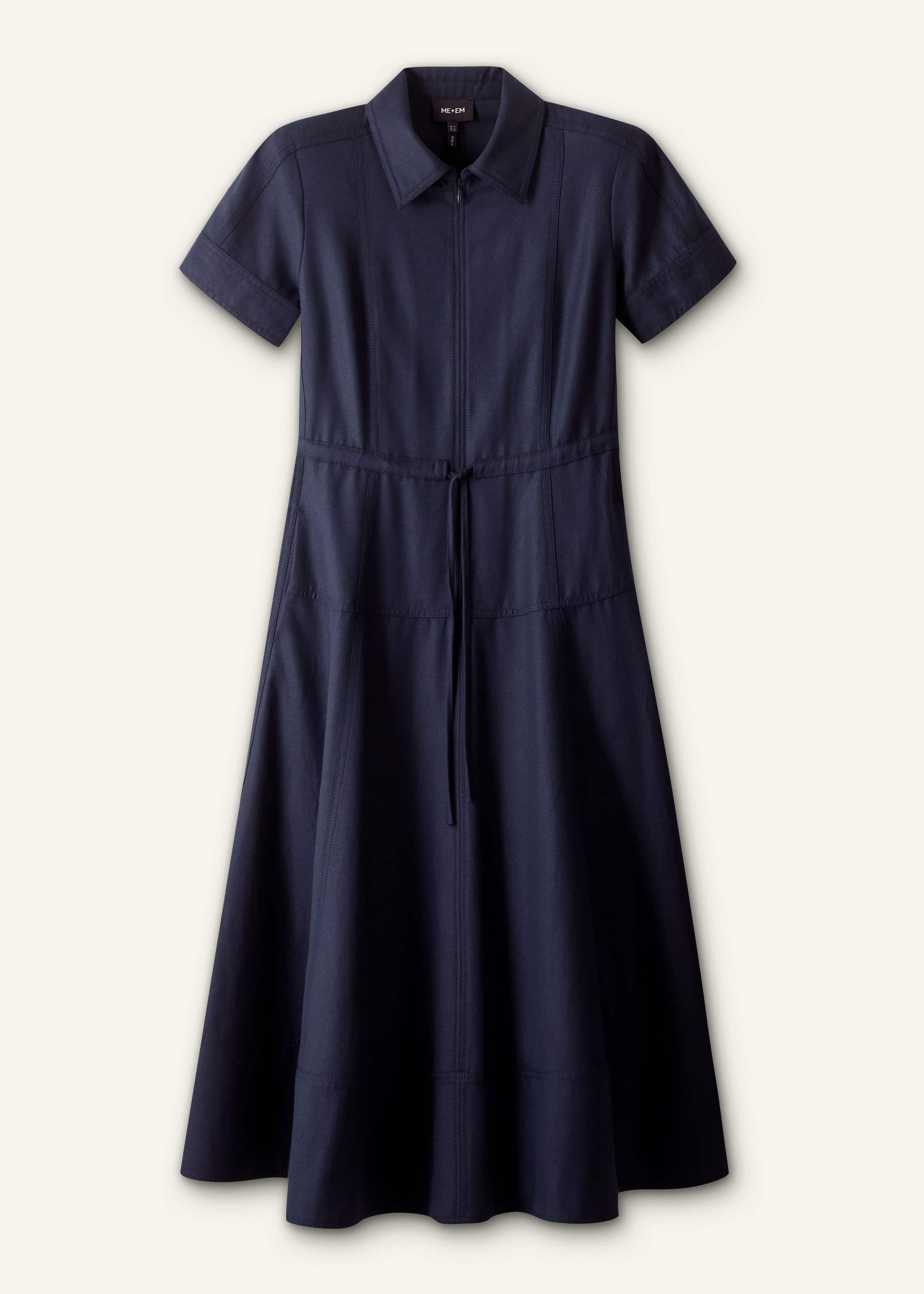 Navy Fit + Flare Shirt Midi Dress meandem