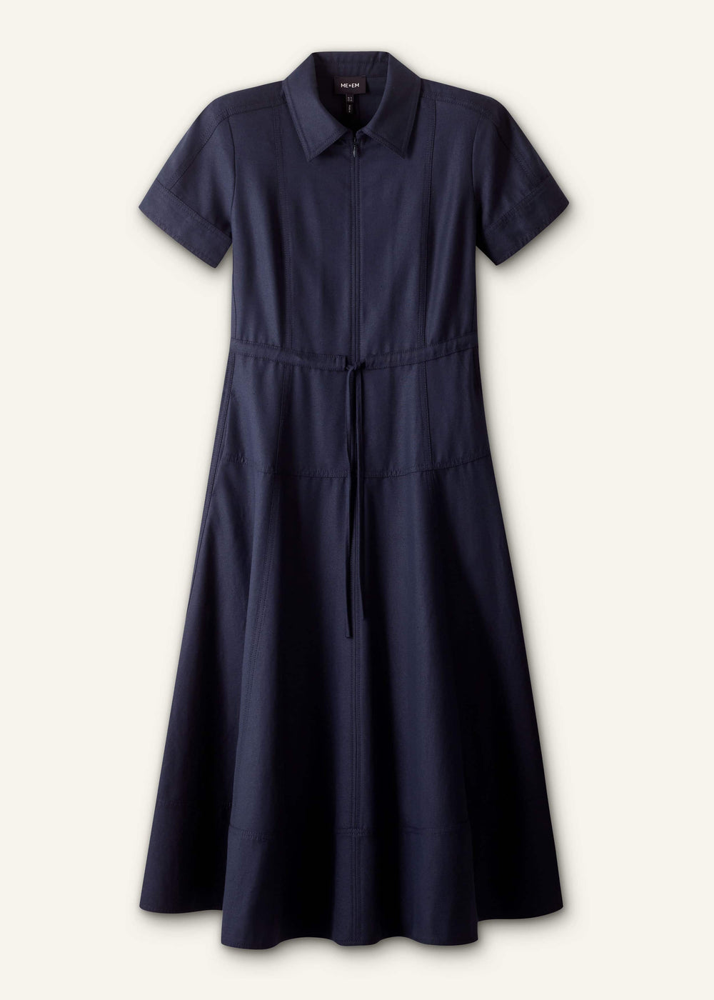 Navy Fit + Flare Shirt Midi Dress meandem