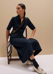 Navy Cable Jacquard Half-Zip Midi Dress meandem